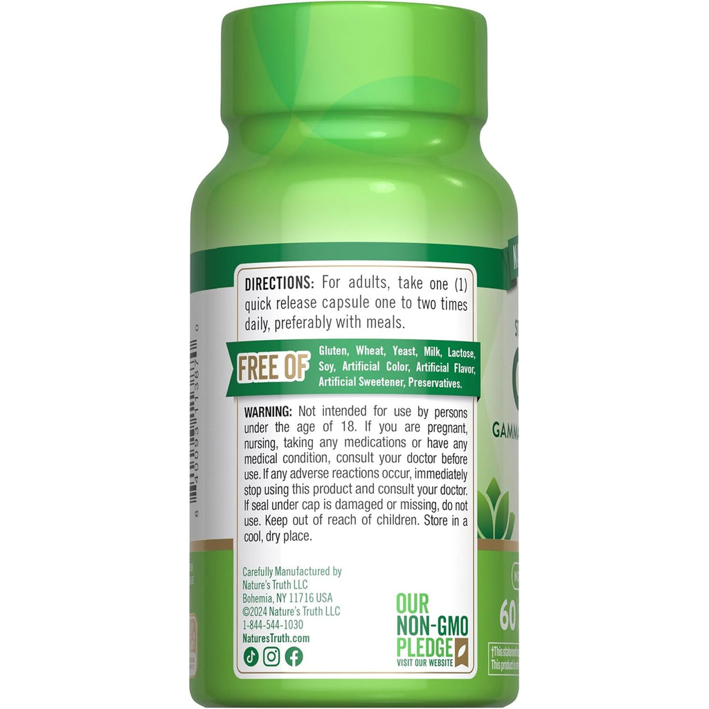 Nature'S Truth GABA 750Mg Capsules | 60 Count | Gamma Aminobutyric Acid Supplement | Non-Gmo & Gluten Free Supplement