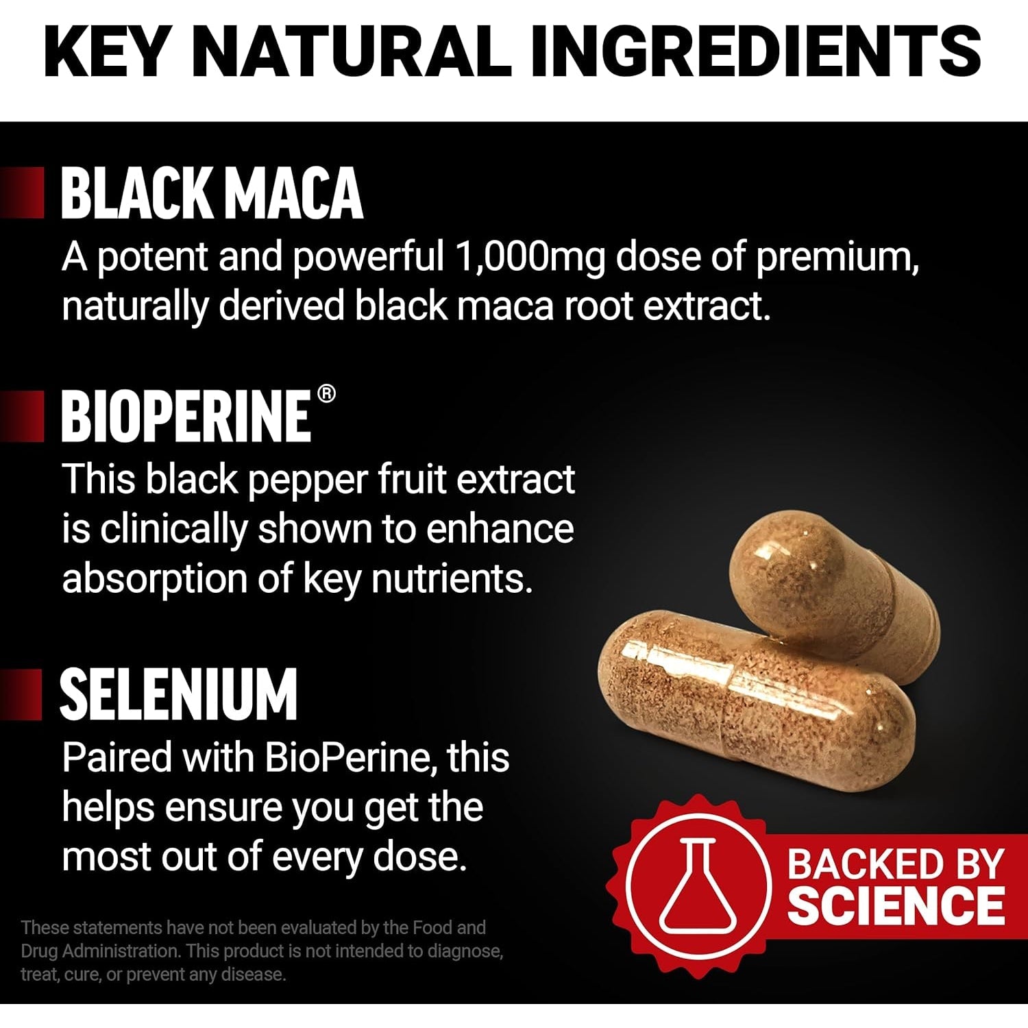 Force Factor Black Maca Root Supplement for Men, 1000Mg Maca Negra Extract for Energy, Hormonal Balance & Vitality, Superior Absorption with Bioperine, 90 Capsules