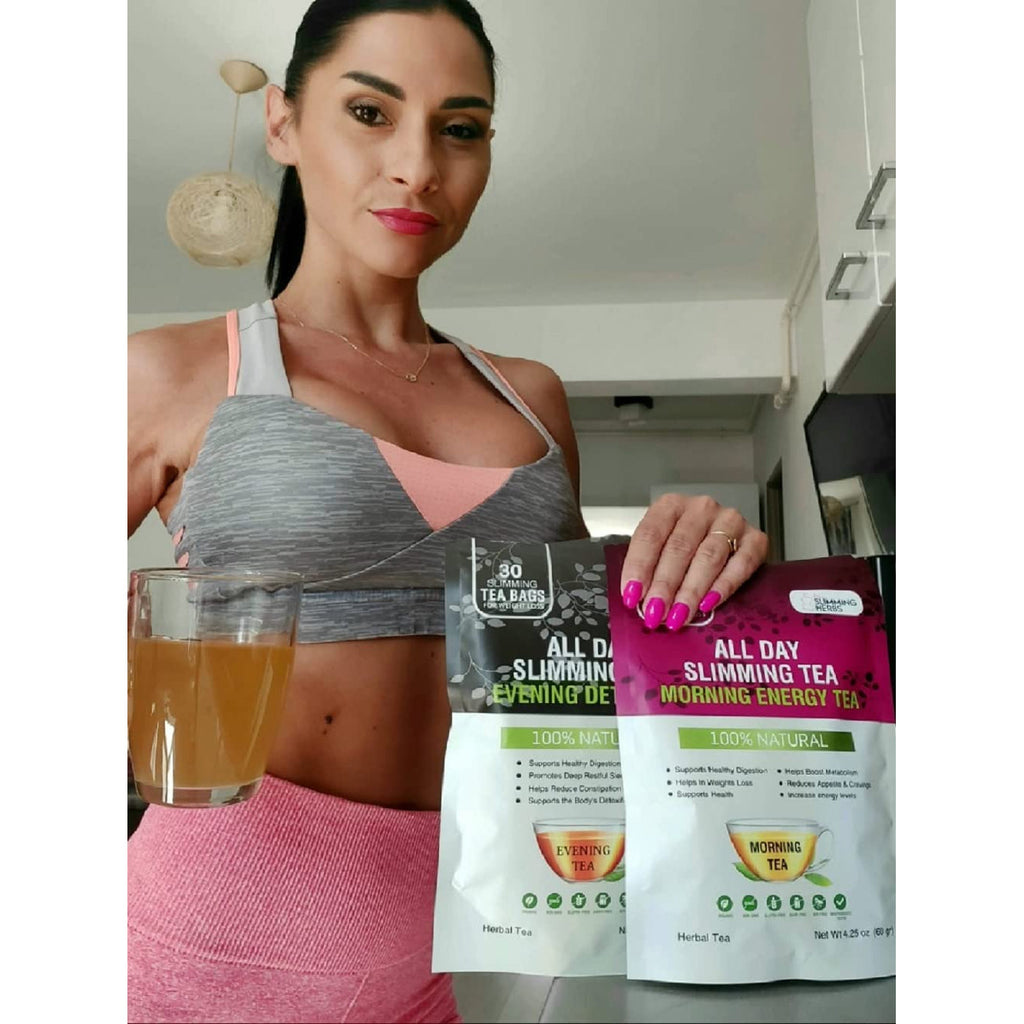ALL SLIMMING HERBS All Day Slimming Tea for Weight Loss - All Natural 30 Days Detox Teas That Flattens Tummy - Daytime Energy Boost Tea 30 Bags + Evening Detox Tea 30 Bags