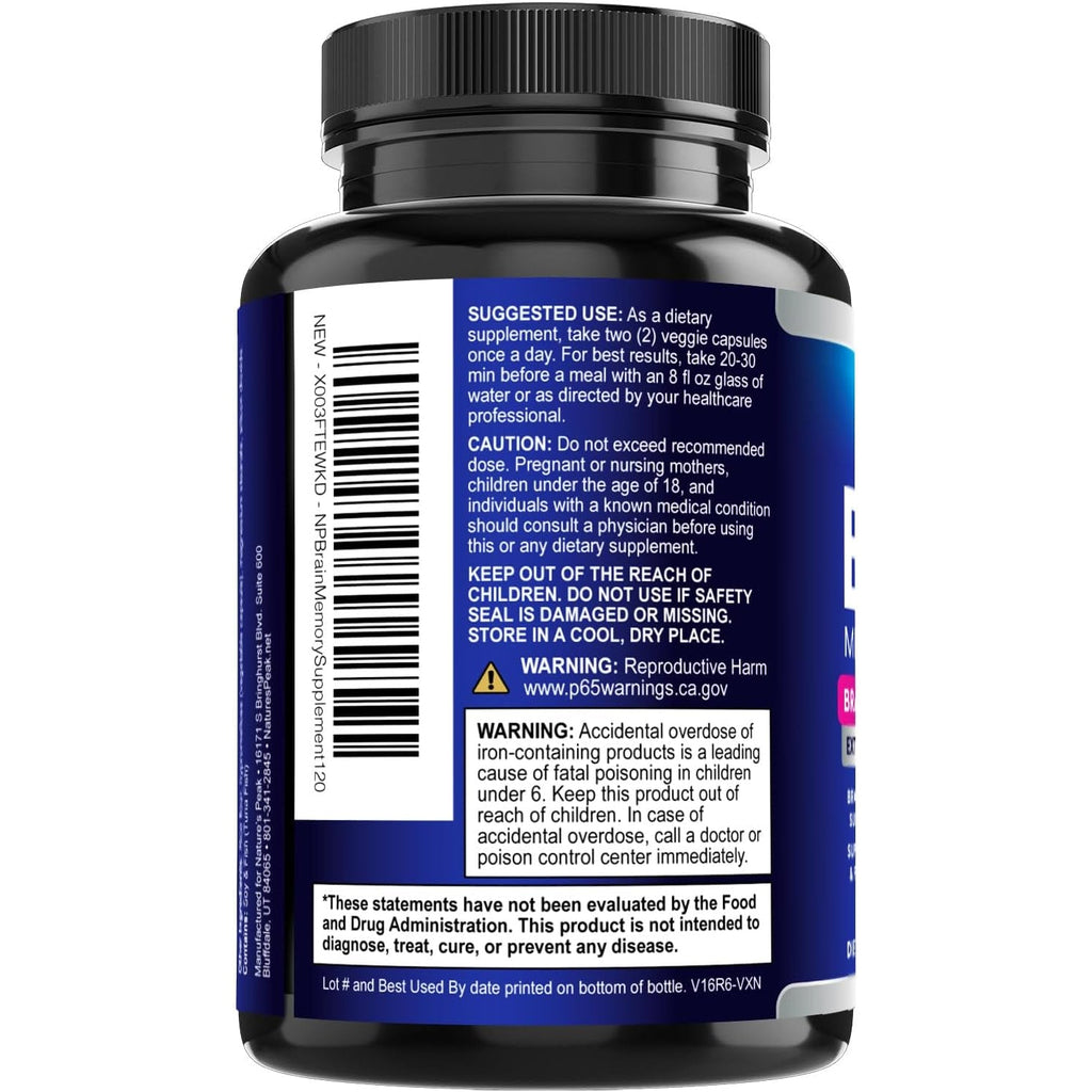 Brain Memory Supplement Pills - 3X Strength Nootropics for Concentration, Clarity & Focus Support - Brain Health Cognitive Vitamins with Bacopa, Phosphatidylserine & DMAE, Brain Booster, 120 Capsules