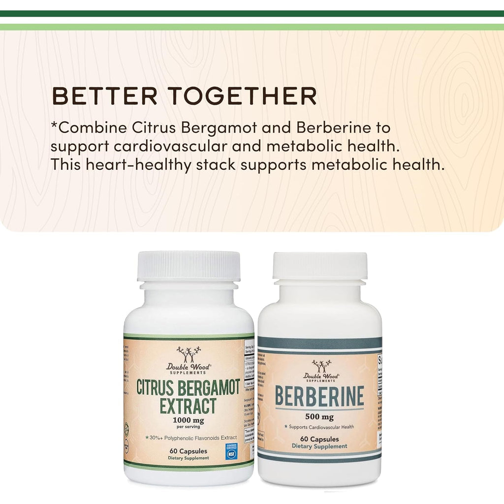 Citrus Bergamot Supplement - NSF Certified - Supports Healthy Cholesterol & Triglyceride Levels - 1000Mg, 60 Capsules (Bergamonte Standardization) by Double Wood