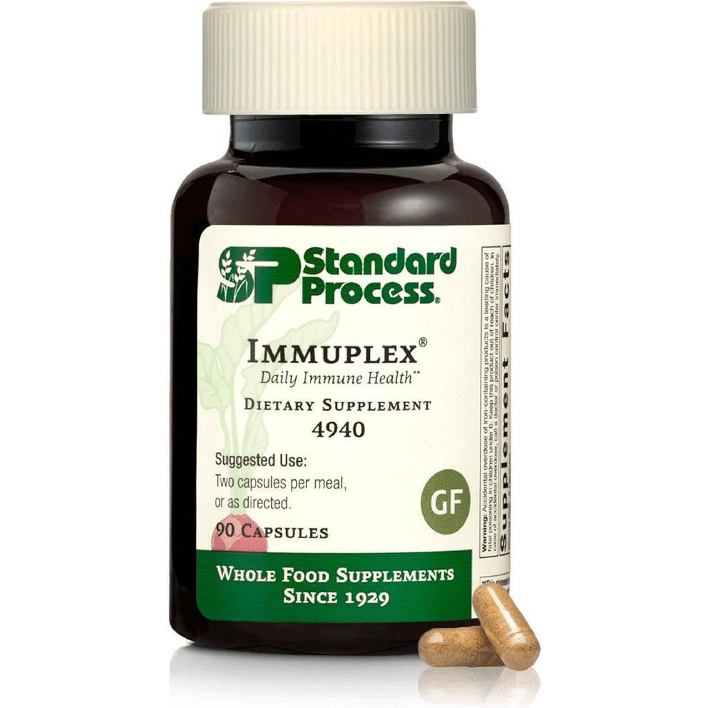 Standard Process Inc. Immuplex - Daily Immune Support Supplement with Folate, Iron, Vitamin C & Vitamin a - Mineral Supplement with Antioxidant Ingredients - 90 Capsules