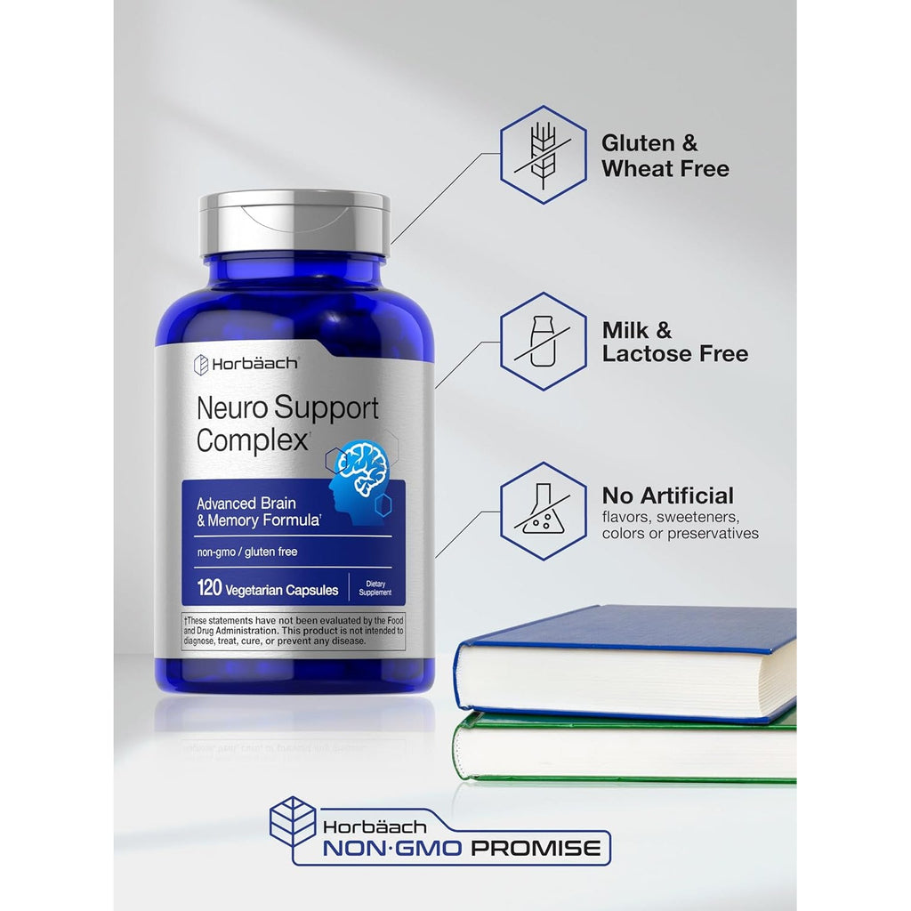 Horbäach Brain Supplement | 120 Capsules | with Phosphatidylserine & DMAE | Advanced Formula for Memory, Focus, Clarity | Vegetarian & Gluten Free | Neuro Support