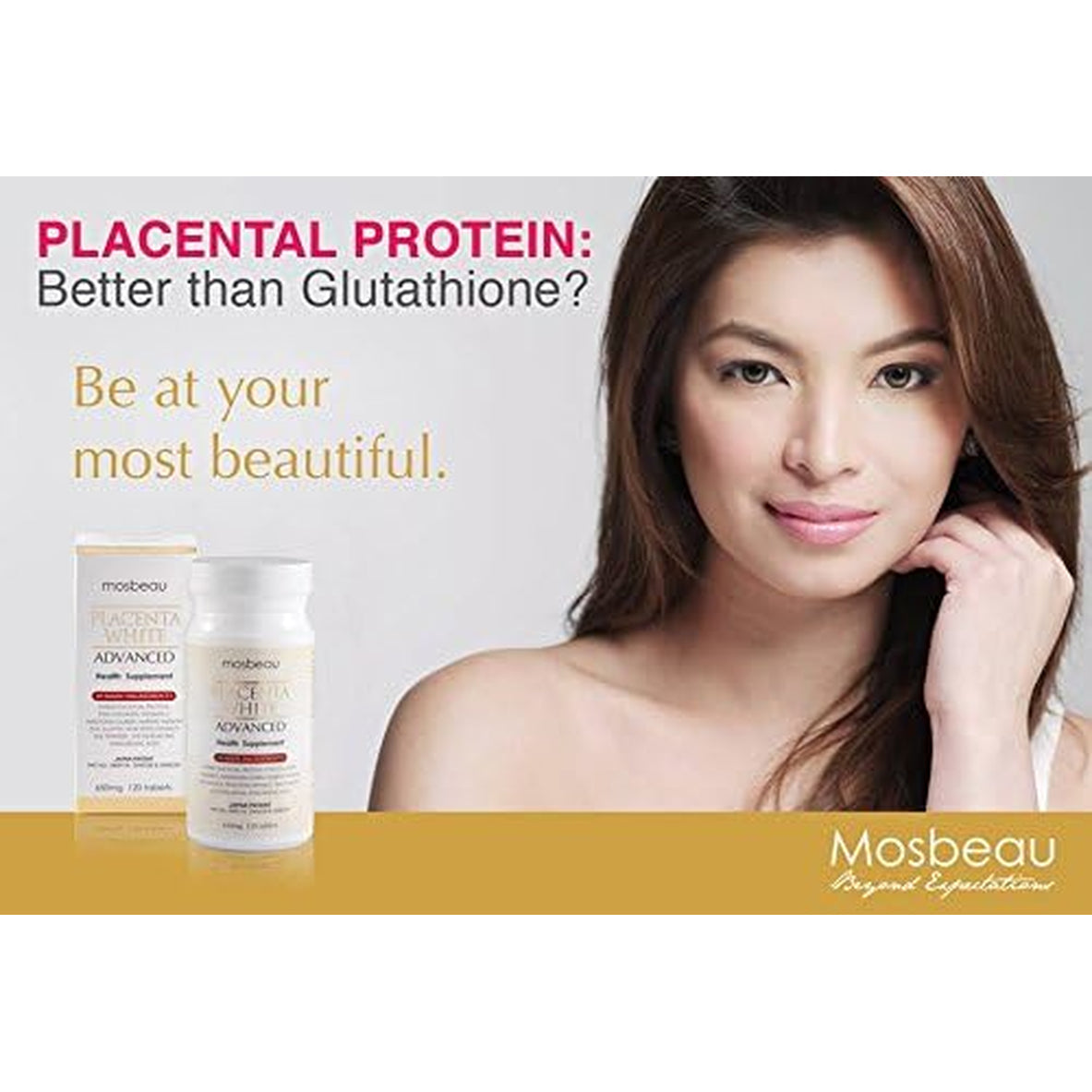 Mosbeau Placenta White Advanced Supplement for Skin Whitening 2015 Japan Patented Twice as Effective as Glutathione (120 Tablets)