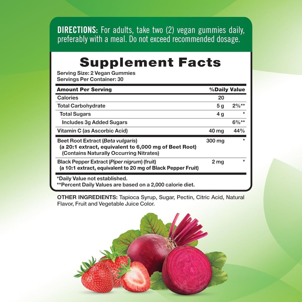 Nature'S Truth Beet Root Gummies | 60 Count | Superfood | with Black Pepper | Strawberry Flavor | Vegan, Non-Gmo & Gluten Free Supplement