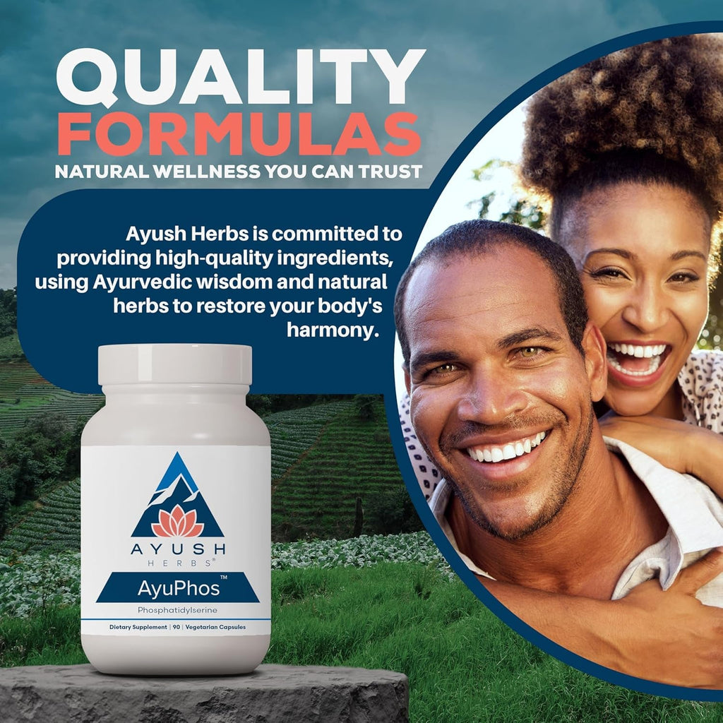Ayush Herbs Ayuphos - Phosphatidylserine Supplement for Men & Women, Soy-Free Phosphatidyl Serine, Brain, Memory, & Cognitive Support for Adults, 200Mg per Pill - 45 Servings