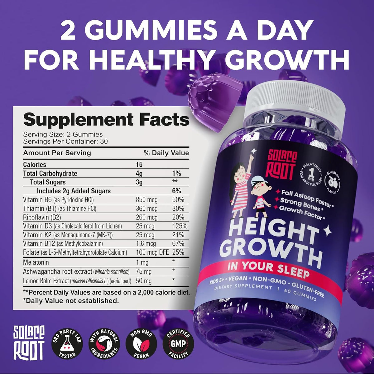Height Growth Gummies with Melatonin for Kids & Teens - Ashwagandha for Kids - Melatonina Para Niños - Height Growth Supplement - Teen Boy Vitamins - Grow Taller Supplement - Kids Melatonin Gummy