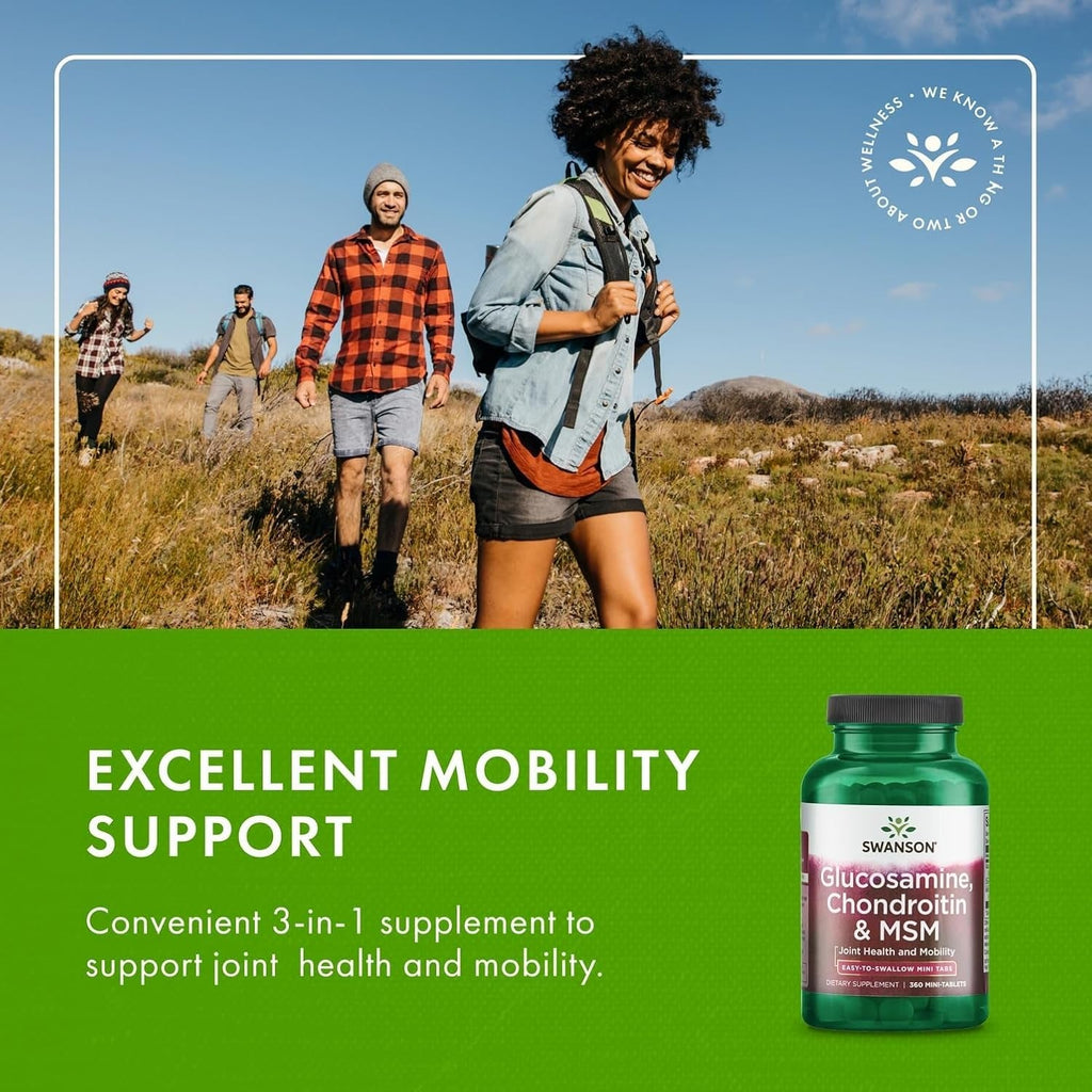 Swanson Glucosamine, Chondroitin & MSM - Cartilage & Joint Health Supplement* - Supports Mobility & Flexibility* - Easy-To-Swallow Mini Tablets - Gluten Free & Non-Gmo - 360 Mini-Tablets