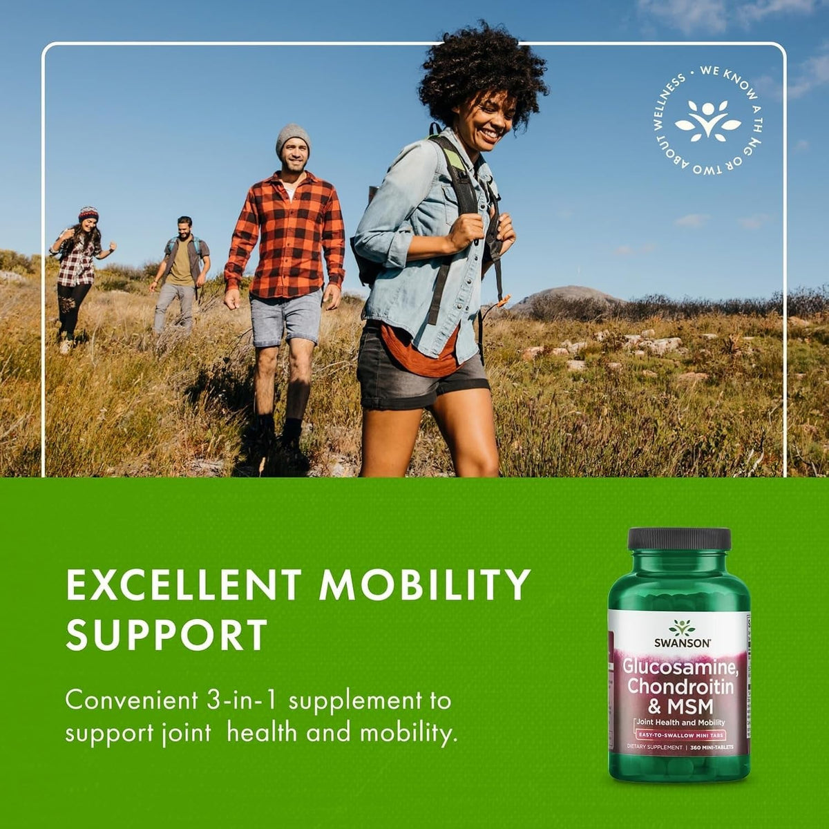 Swanson Glucosamine, Chondroitin & MSM - Cartilage & Joint Health Supplement* - Supports Mobility & Flexibility* - Easy-To-Swallow Mini Tablets - Gluten Free & Non-Gmo - 360 Mini-Tablets