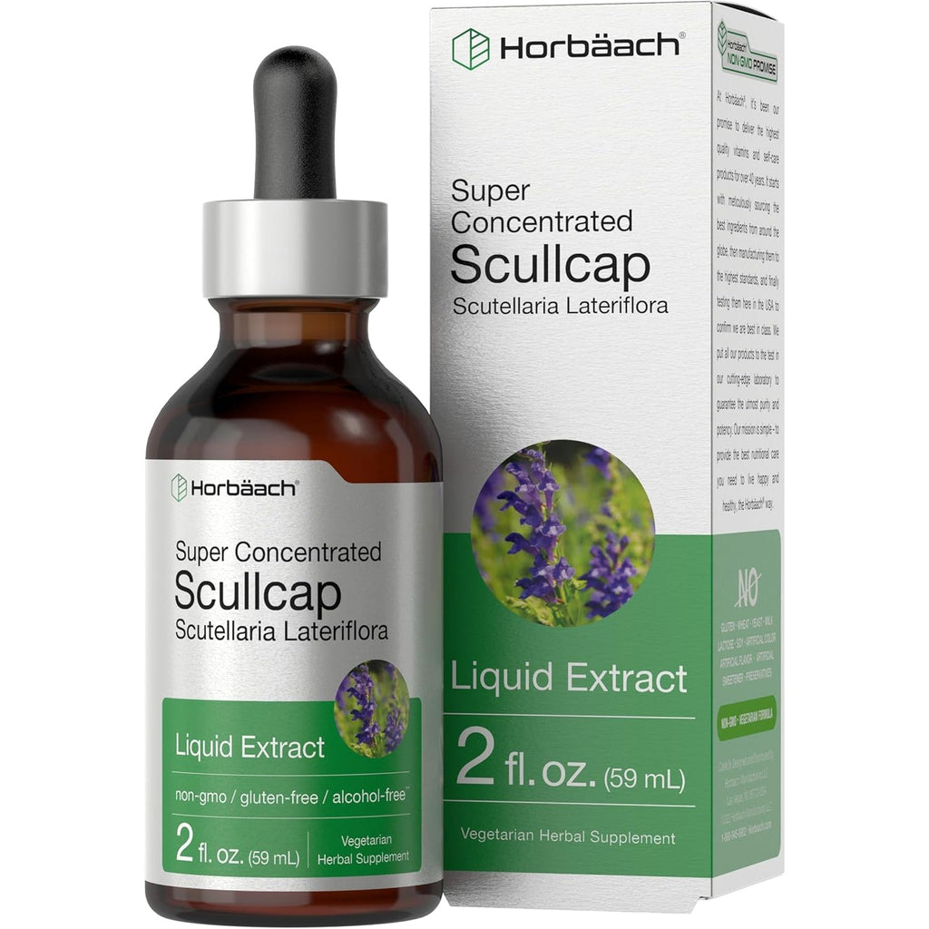 Horbaach Scullcap Herb Tincture | 2 Fl Oz | Liquid Extract Drops | Scutellaria Lateriflora | Alcohol Free, Vegetarian | Super Concentrated Supplement | Non-Gmo & Gluten Free