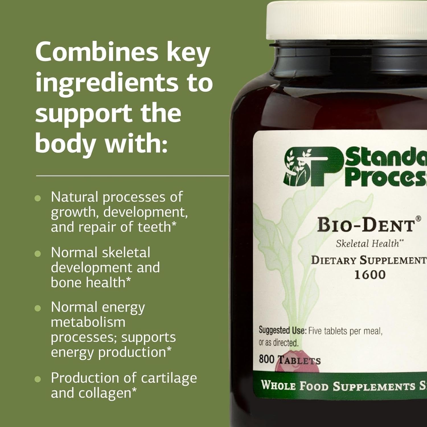 Standard Process Bio-Dent Skeletal Health Dietary Supplement - Teeth & Bone Function Support - Skeletal & Collagen Supplement - 800 Tablets