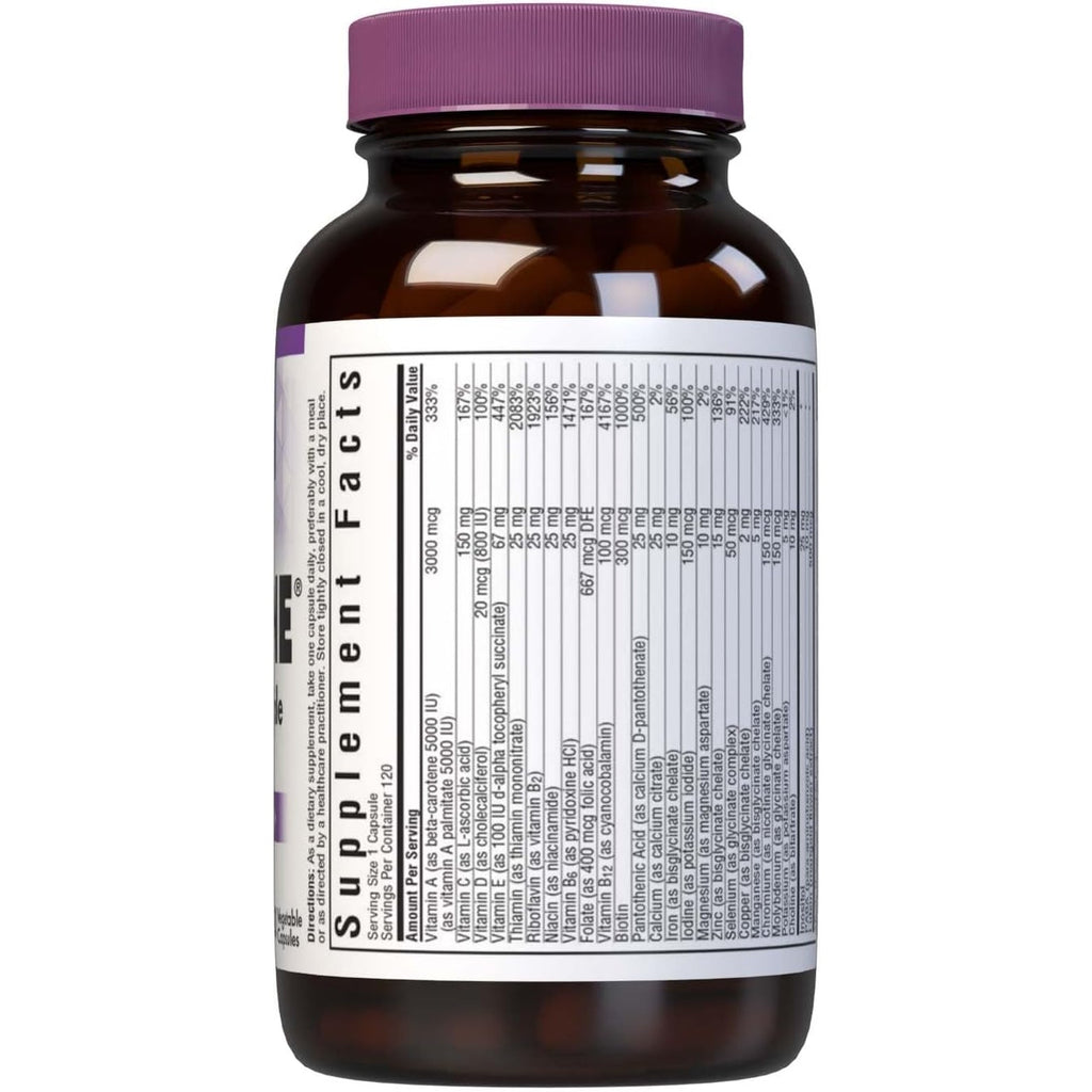 Bluebonnet Nutrition Multi One (With Iron) Vegetable Capsules, Complete Full Spectrum Multiple Vitamin Supplement, B Vitamins, Gluten & Milk Free, Kosher, 4 Month Supply, 120 Count