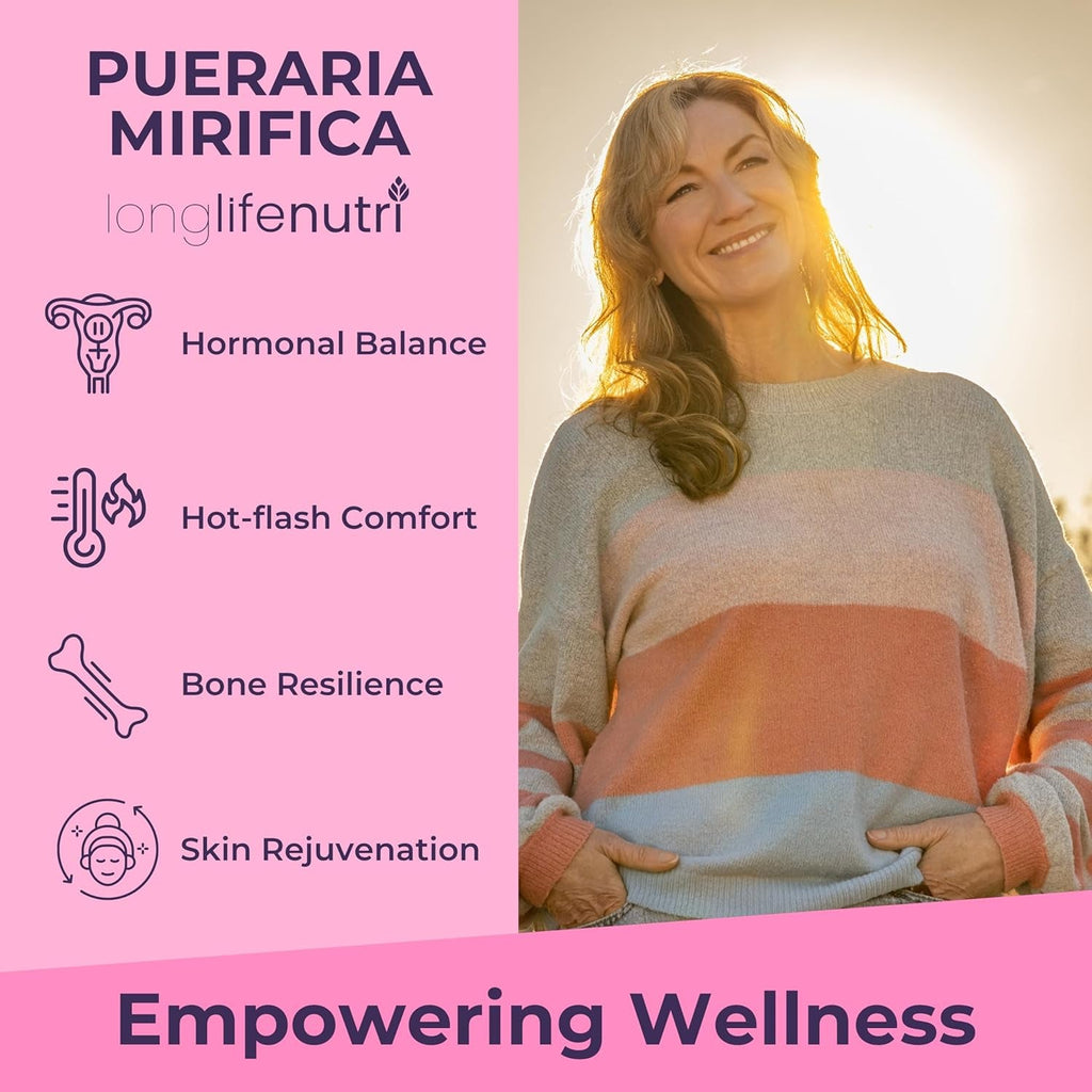 Longlifenutri Pueraria Mirifica Root Extract – 240 Vegetarian Capsules, 1000 Mg per Serving, 4-Month Supply, Made in USA (240)