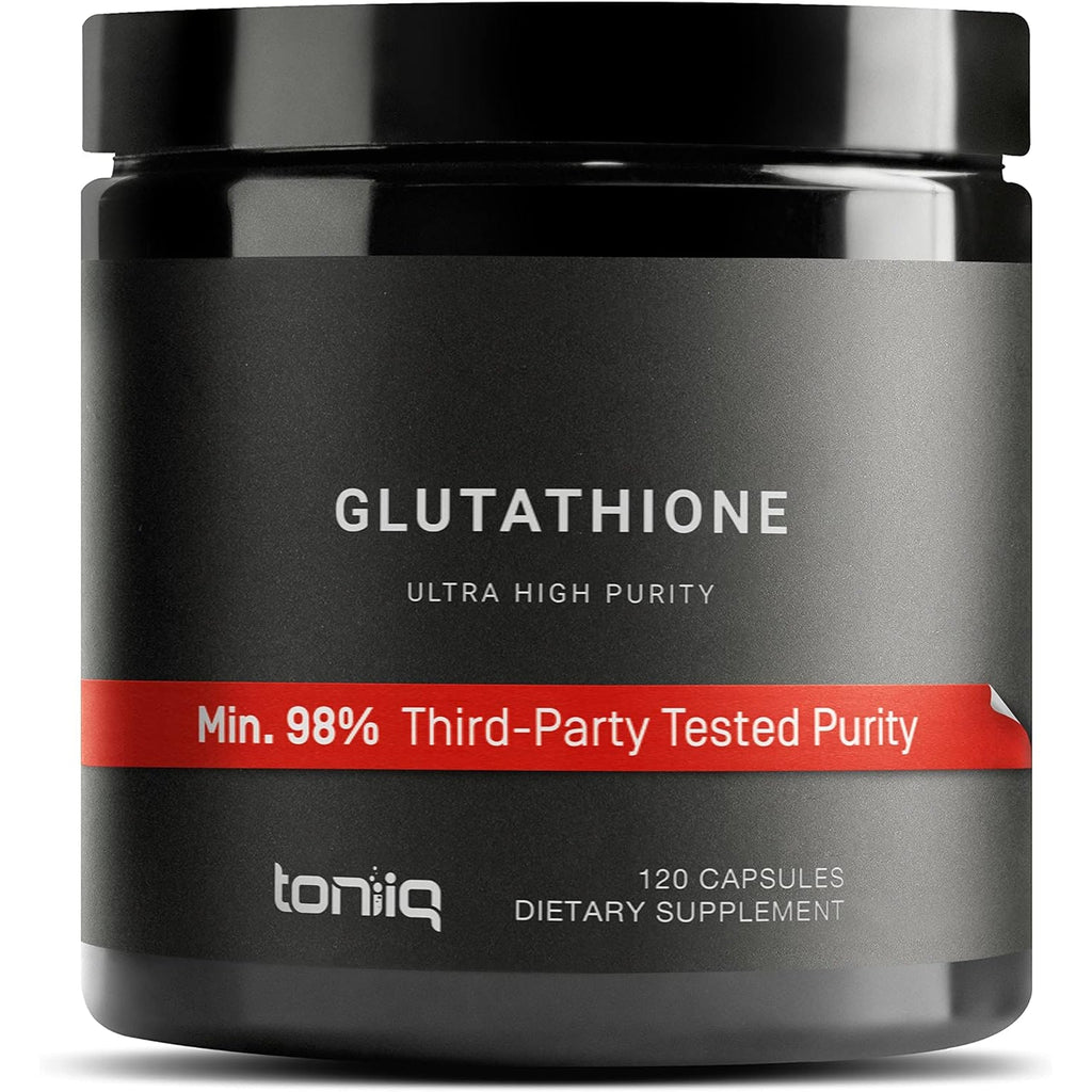 Toniiq Ultra High Strength Glutathione Capsules - 1000Mg Concentrated Formula - 98%+ Highly Purified and Bioavailable - Non-Gmo Fermentation - 120 Capsules Reduced Glutathione Supplement