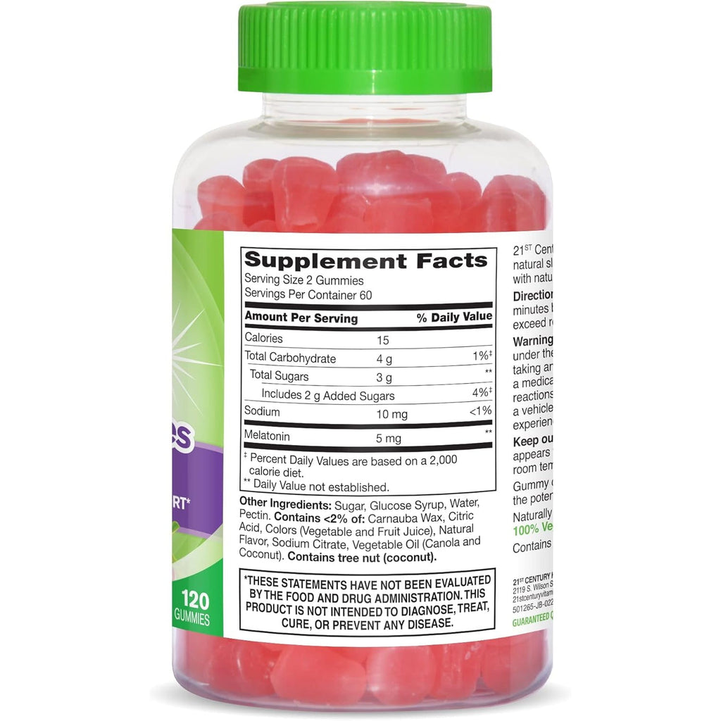 21St Century Vitajoy Melatonin 5Mg Gummies (120 Count), Strawberry Flavor Chewable Sleep Aid for Adults, Promotes Relaxation and Restful Sleep, Non-Habit Forming, Gluten-Free