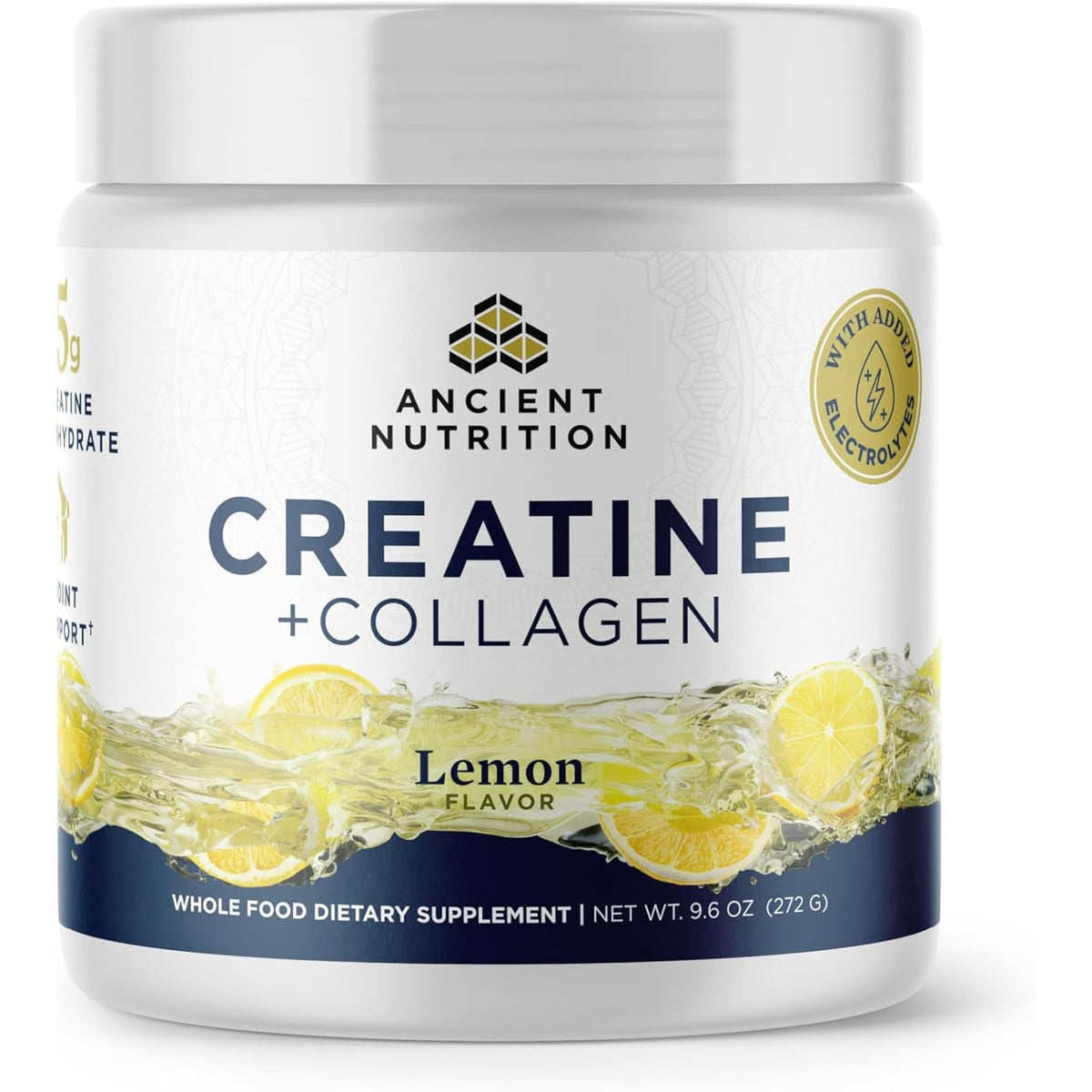 Ancient Nutrition Creatine + Collagen + Electrolytes – Muscle Strength, Lean Body Mass, Joint Comfort & Cognitive Support – Includes 5G Creatine Monohydrate for Women, Lemon (30 Servings)