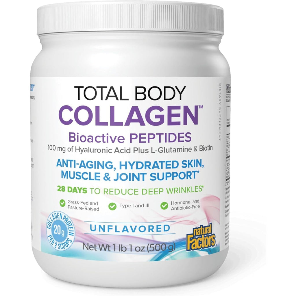 Natural Factors Total Body Collagen - Bioactive Collagen Supplement for Hair & Nail Growth Support - Healthy Skin Supplement with Protein, Vitamin C & More - Unflavored, 500 G (38 Servings)