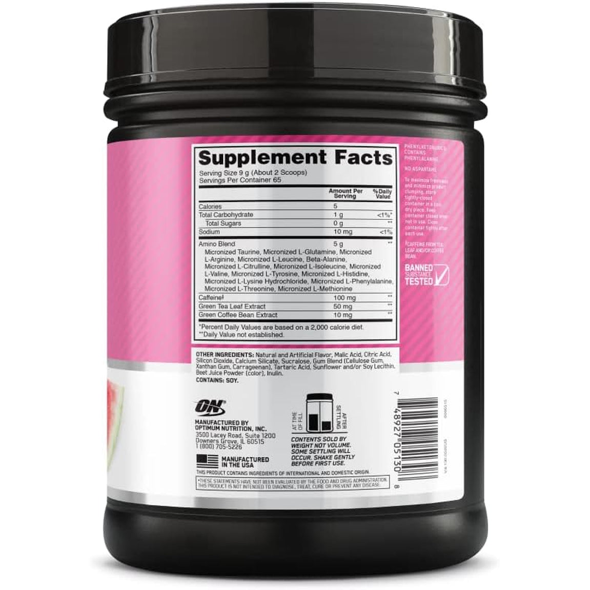 Optimum Nutrition Amino Energy - Pre Workout with Green Tea, BCAA, Amino Acids, Keto Friendly, Green Coffee Extract, Energy Powder - Watermelon, 65 Servings (Packaging May Vary)