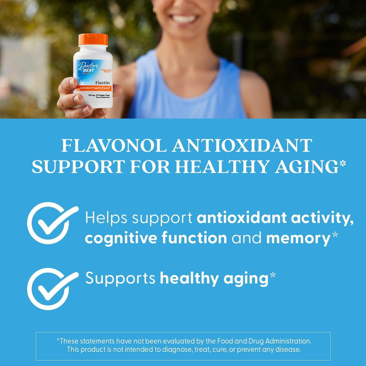 Doctor'S Best Fisetin Supplement 100 Mg for Men & Women - Brain Health & Antioxidant Support, Fisetin Capsules (As Novusetin) 100Mg per Serving, Vegan, Gluten Free, Soy Free, Non GMO - 30 Veg Caps