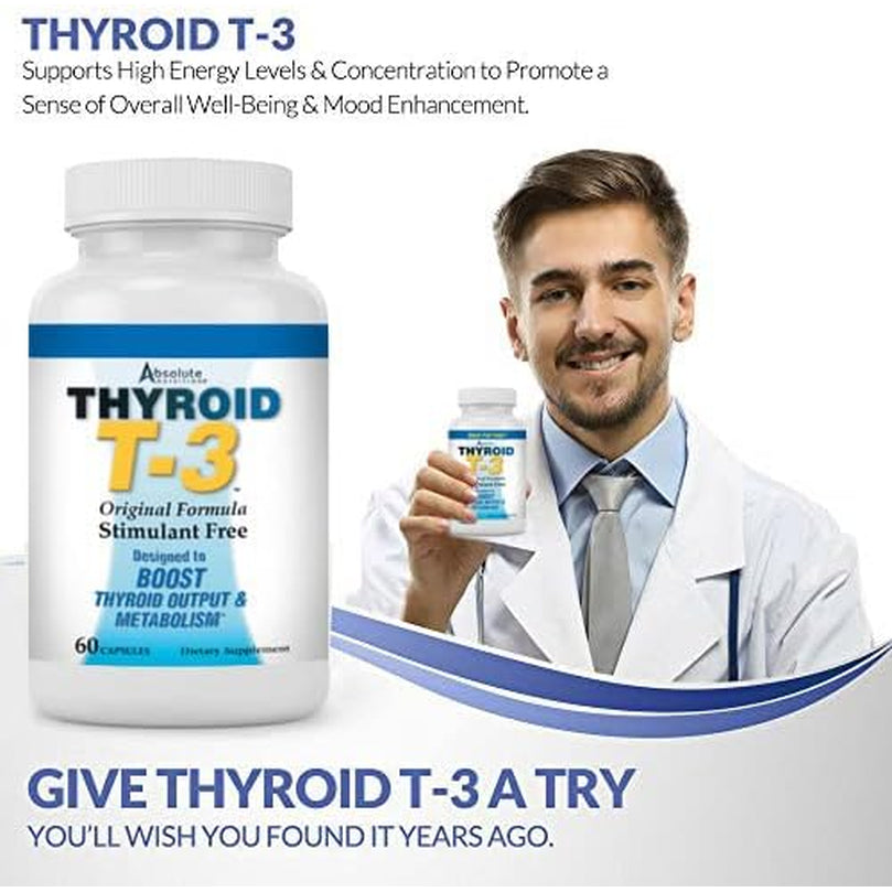 Absolute Nutrition Fat Burning Metabolism Boosting Supplement, Thyroid T-3, 60 Capsules, Off-White, 120