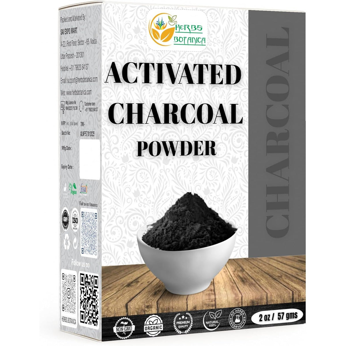Herbs Botanica Activated Charcoal Powder 100% Food Grade Bamboo Charcoal Powder for Baking, Soap Making, Face Masks & DIY Skincare Fine for Multiple Uses 2 Oz