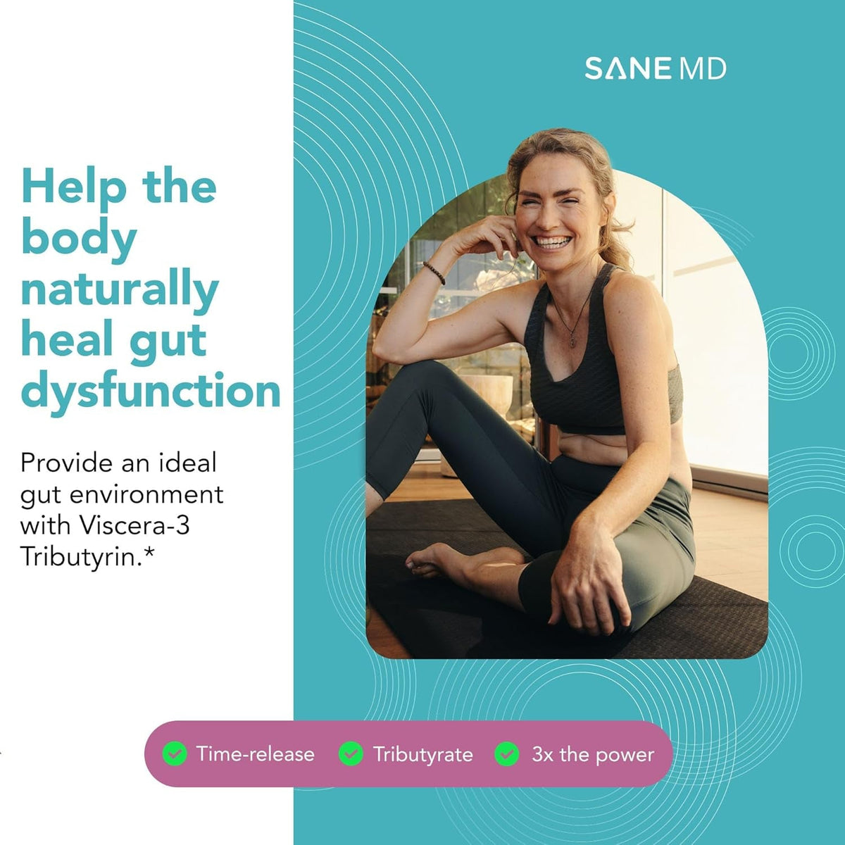 SANE MD - Viscera 3 Postbiotics with Tributyrin - Sodium Butyrate Supplement for Gas and Bloating Relief - Gut Health - IBS & Leaky Gut Butyric Acid Supplement - NSF Certified - 30 Capsules