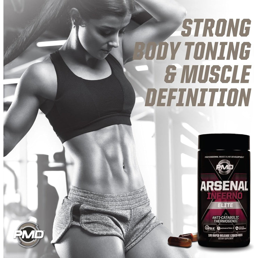 PMD Sports Arsenal X Inferno Superior Fast-Acting Liquid Gel Thermogenic Dietary Supplement - Fat Burner and Muscle Maintenance - Increase Metabolism and Energy Booster - 120 Liquid Gels