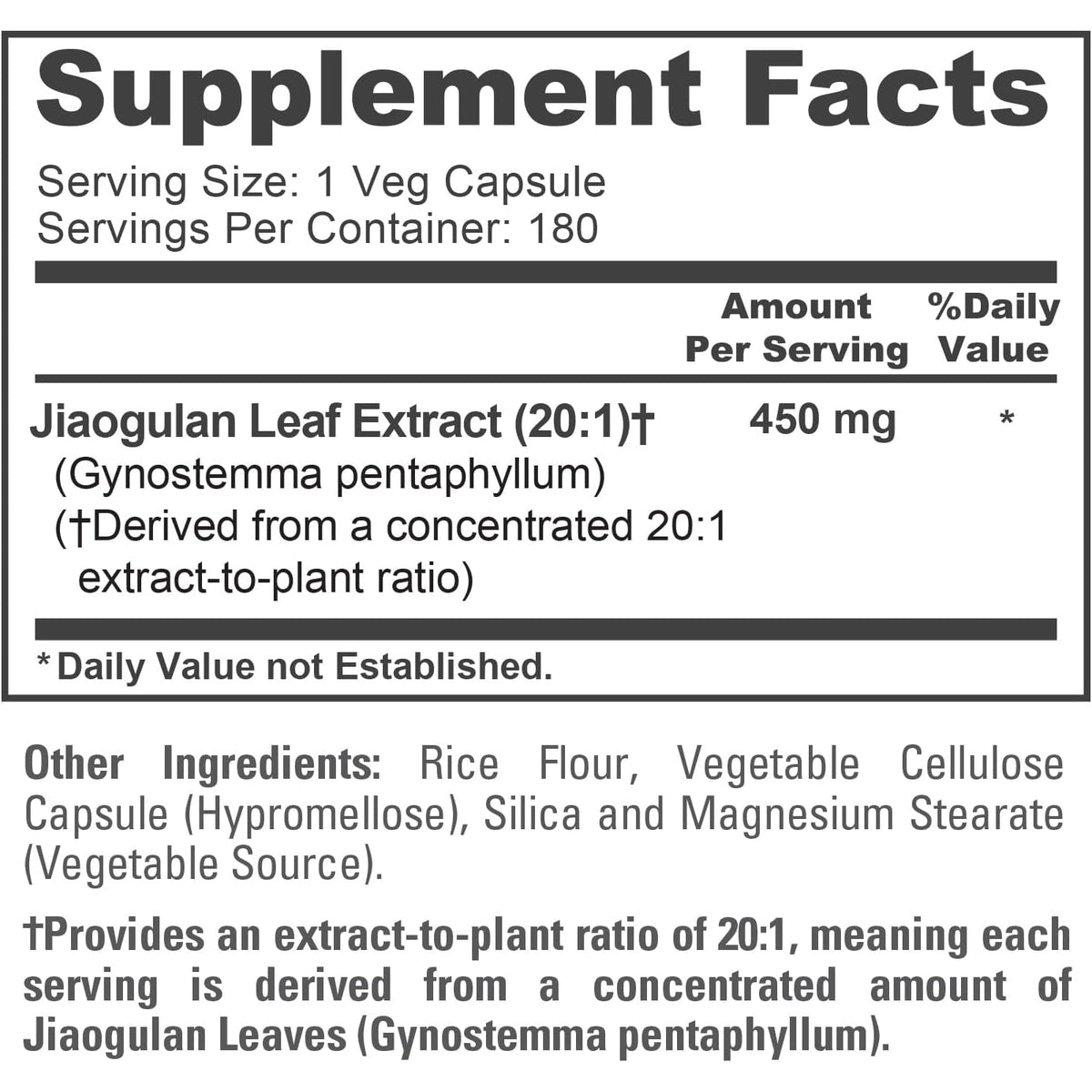 Nusapure Jiaogulan Capsules, 450 Mg, 180 Veg Capsules (Non-Gmo, Vegan)
