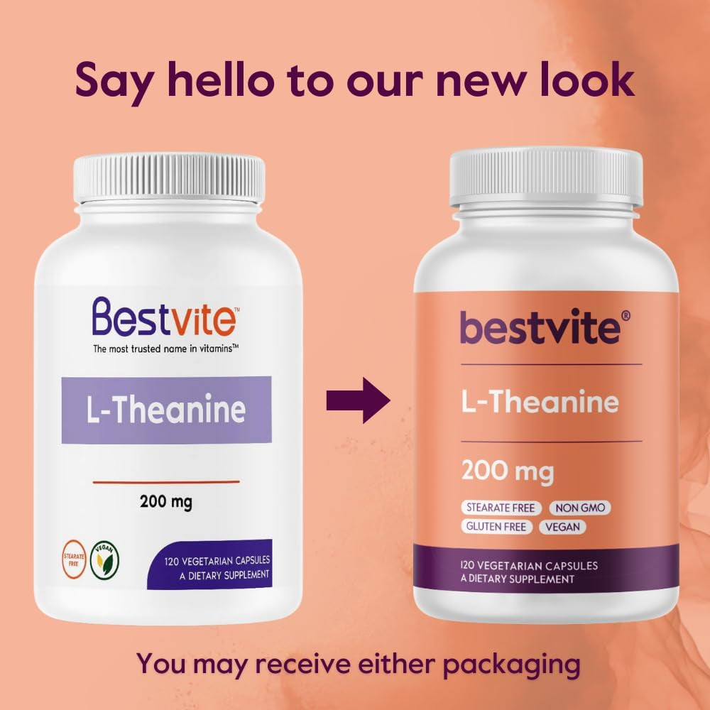 BESTVITE L-Theanine 200Mg (120 Vegetarian Capsules) - No Stearates - Vegan - Non GMO - Gluten Free