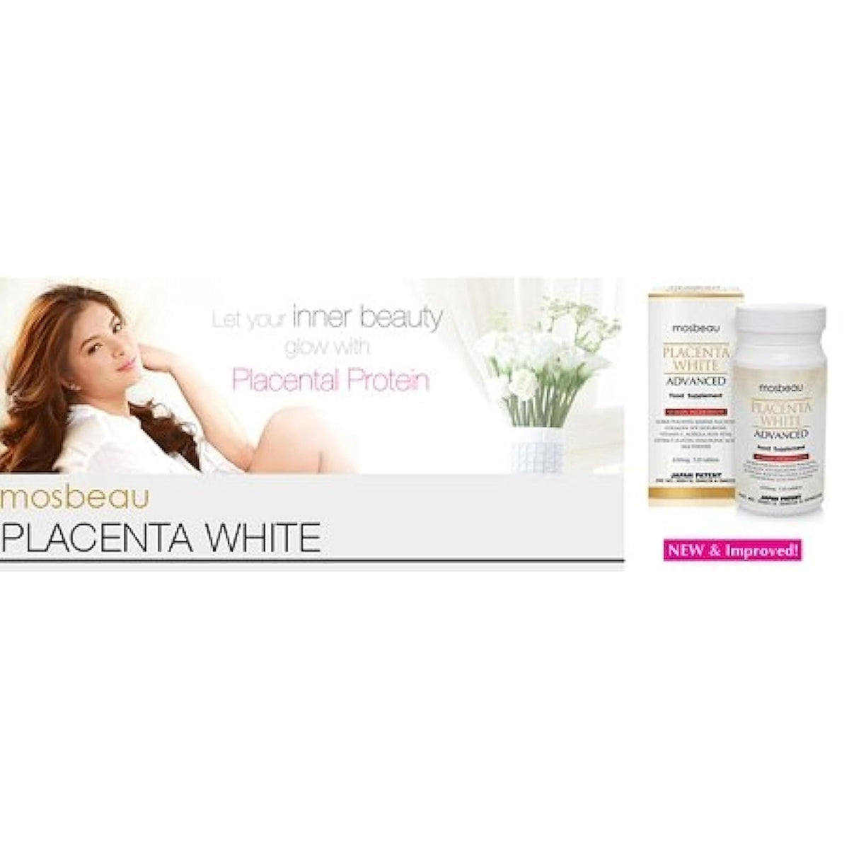 Mosbeau Placenta White Advanced Supplement for Skin Whitening 2015 Japan Patented Twice as Effective as Glutathione (120 Tablets)