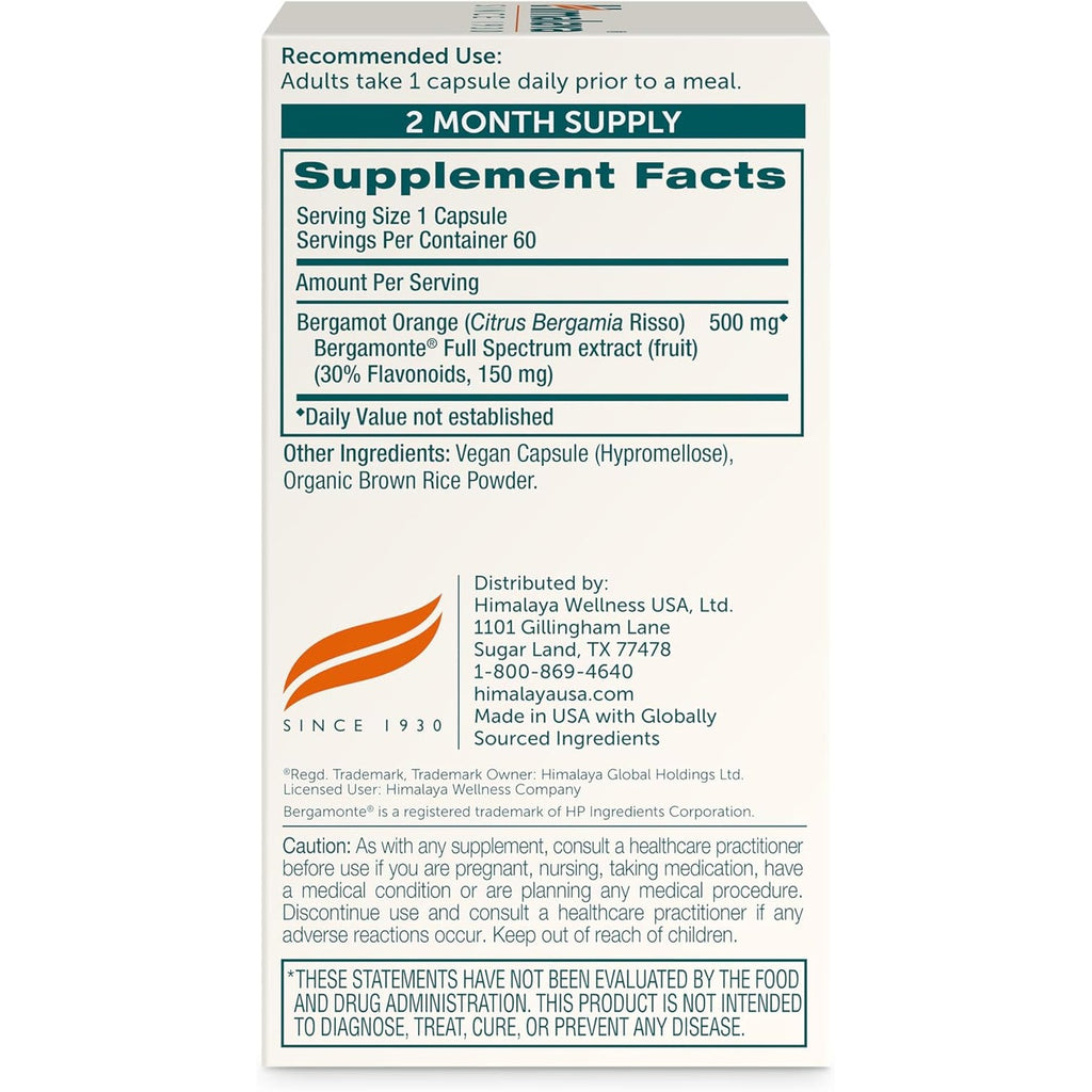 Himalaya Citrus Bergamot, Herbal Supplement for Daily Wellness, Vegan, Gluten Free, 500 Mg Bergamonte® Extract, 60 Capsules