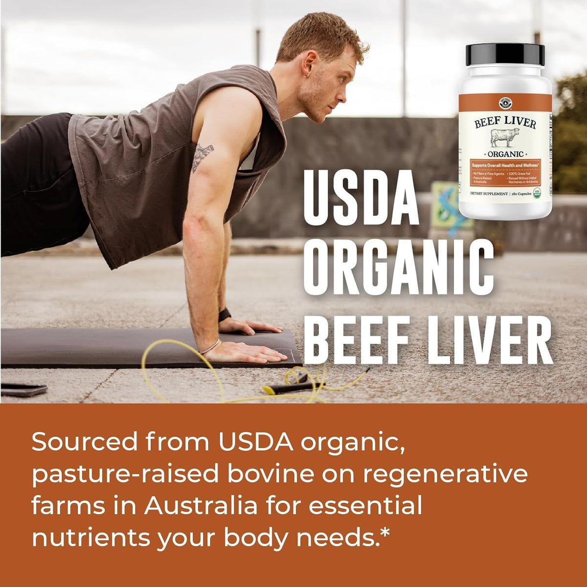 USDA Organic Beef Liver Capsules – Grass Fed & Pasture Raised in Australia – Nutrient Dense Superfood for Energy & Wellness – No Fillers, Freeze-Dried Liver Supplement – 180 Capsules