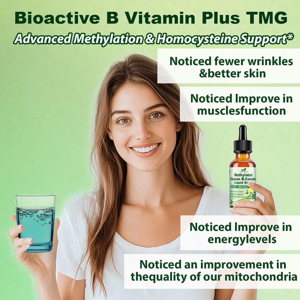 Methylated B Complex Liquid Drop Complete 9-In-1 Methyl B Vitamins W. B12 Methylfolate Inositol Choline TMG Vitamin C E, Super B-Complex Methylated for MTHFR Support, Energy Mood Nerve & Brain Health1