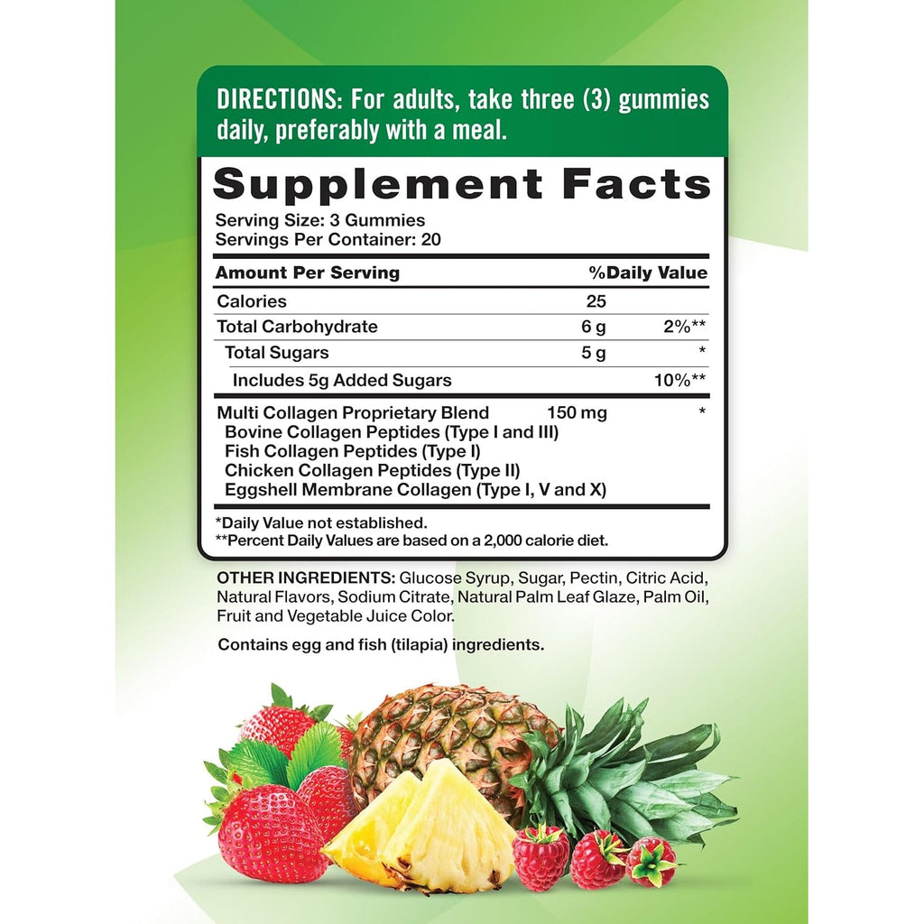 Nature'S Truth Multi Collagen Gummies | Type I, II, III, V, X | 60 Count | Non-Gmo & Gluten Free Complex Supplement | Mixed Fruit Flavor