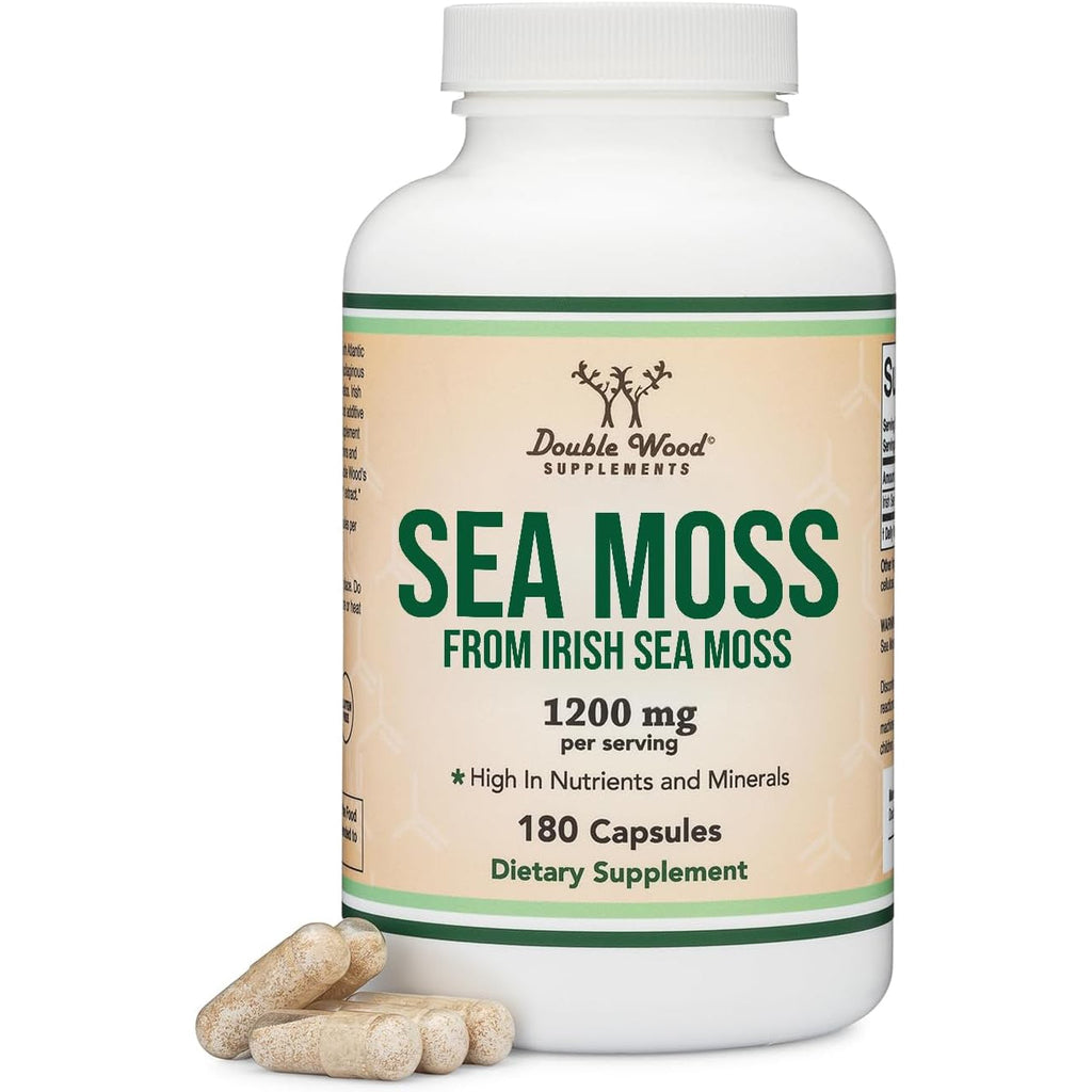 Irish Sea Moss Capsules, More Potent than Sea Moss Gel Extract (180 Count, 1,200Mg per Serving) (From Wildcrafted and Raw Chondrus Crispus) Nutrient Rich Superfood High in Minerals by Double Wood