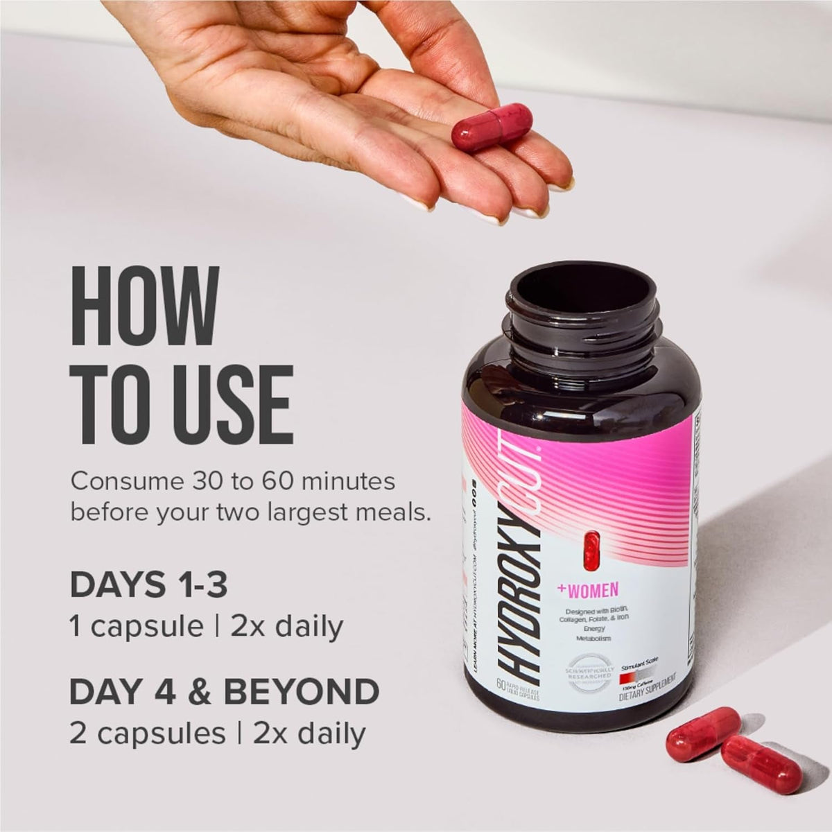Hydroxycut +Women - Thermogenic Support Formula - Energy & Metabolism Support - C. Canephora Robusta, Collagen, Biotin, Iron & Folate - Rapid Release Liquid Capsules