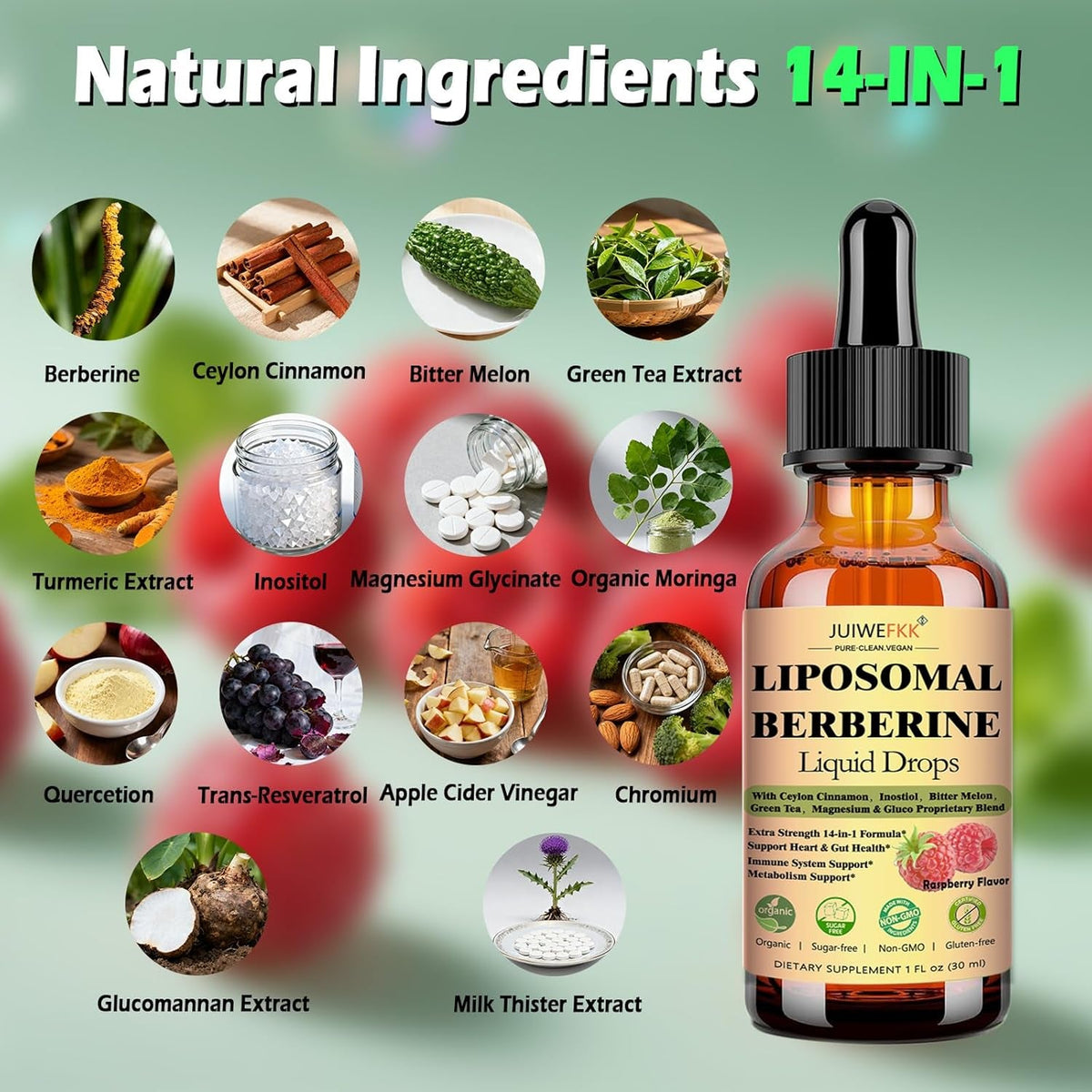 Liposomal Berberine Liquid Drops, 14-In-1 Berberine HCL with Ceylon Cinnamon Chromium Picolinate Magnesium Bitter Melon Milk Thistles | Organic Berberine Complex for Blood Sugar Liver Heart Metabolic