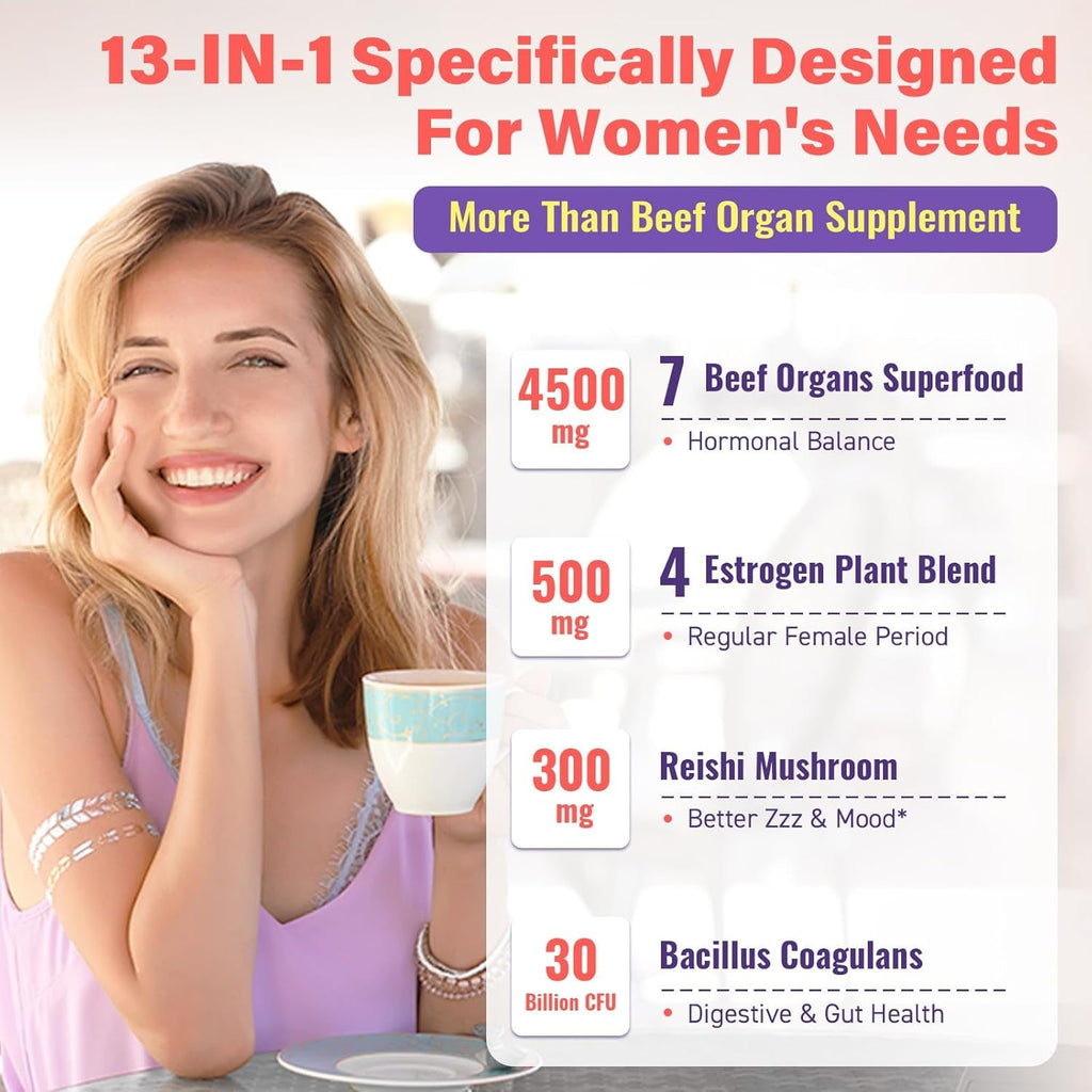 (180 Gummies) Beef Organ Supplement for Women - 5300Mg Beef Liver, Kidney, Uterus & 10 More, for Hormone Balance, Menstruation, Energy, Immunity, Gut & Skin Health - 100% Grass Fed & Pasture Raise