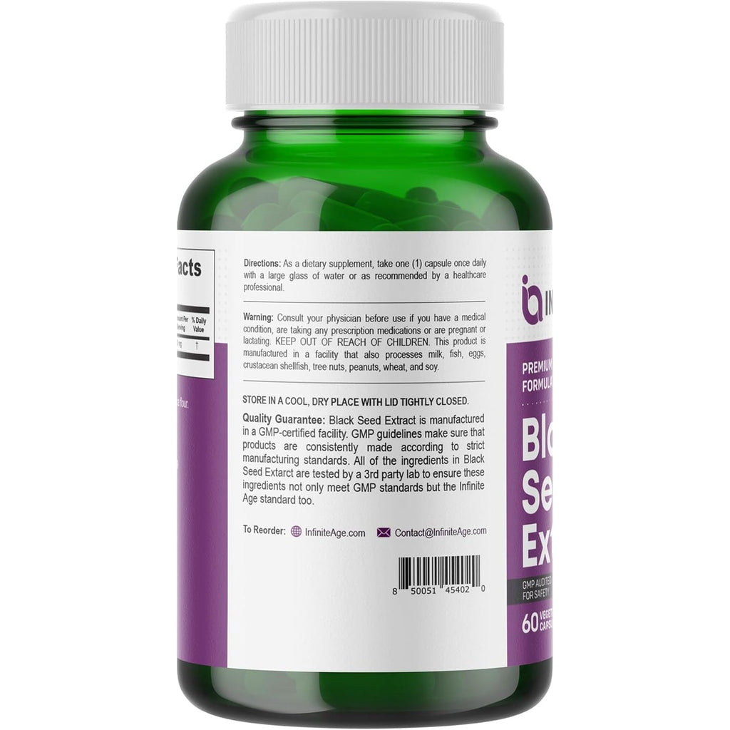Infinite Age Dry Organic Black Seed Oil Extract Capsules, 60 Count - Nigella Sativa Immune Booster for Optimal Skin, Hair, Memory, Focus, Brain Health and Immunity - Thymoquinone Supplement