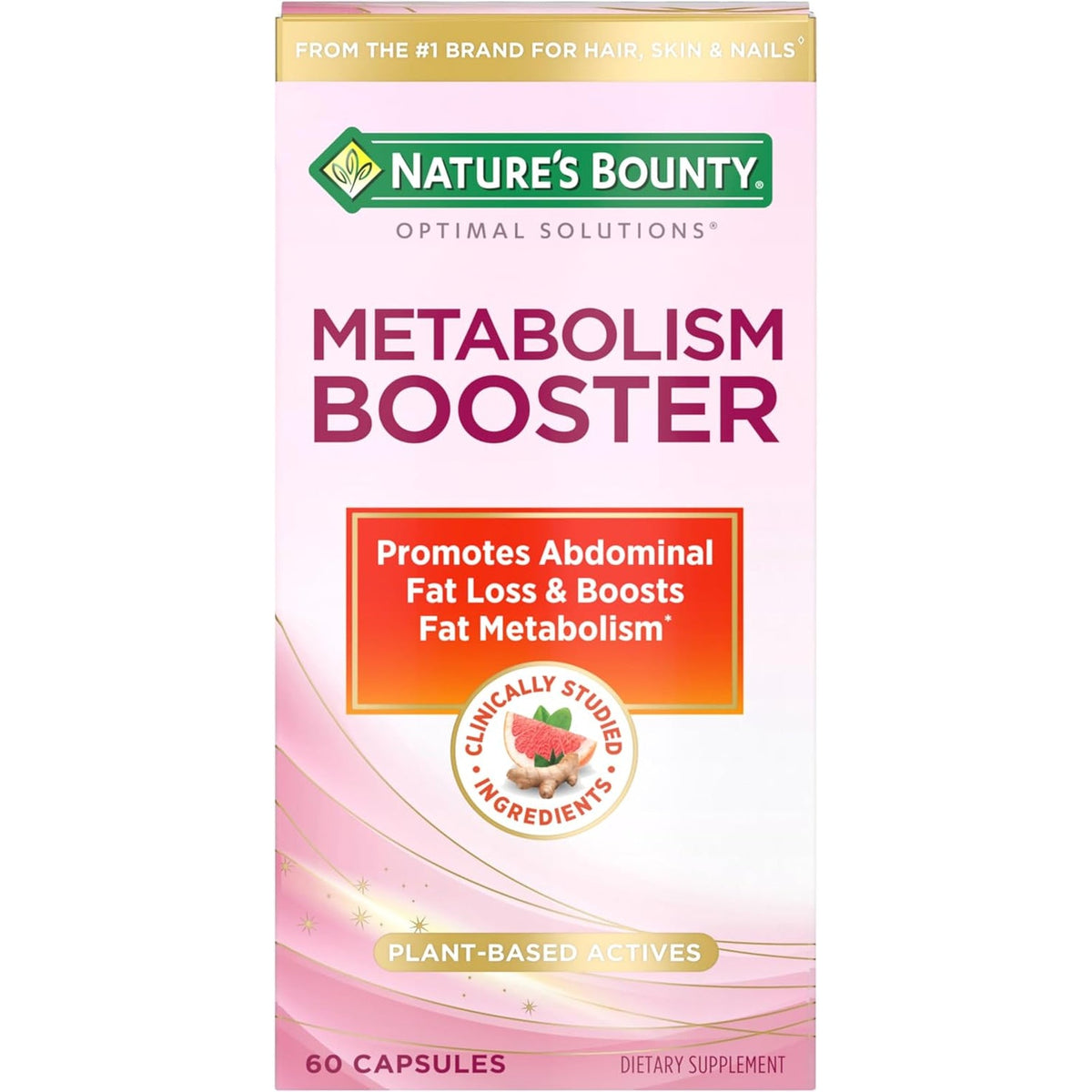 Nature’S Bounty Optimal Solutions Metabolism Booster Supplement, Boosts Fat Metabolism, Promotes Abdominal Fat Loss, with Citrus Extracts and Black Ginger, 60 Capsules