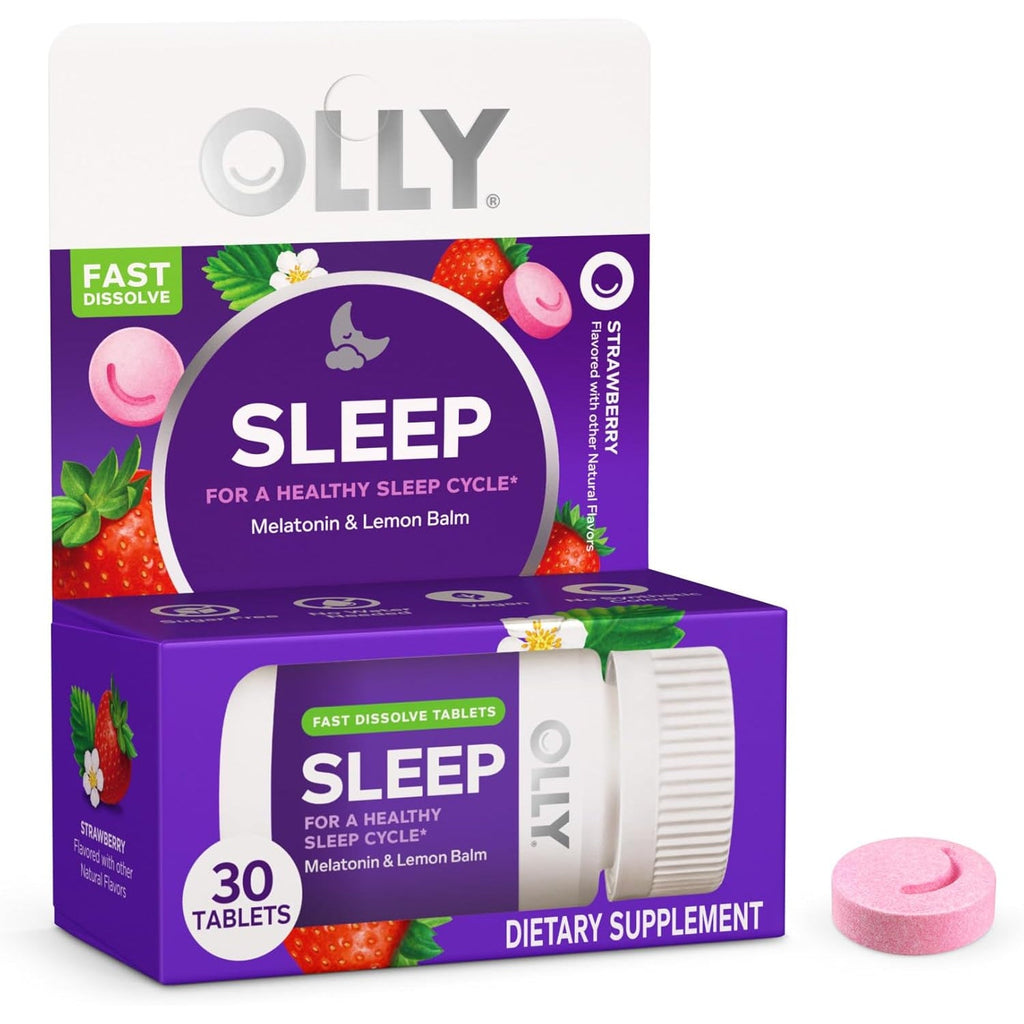 OLLY Sleep Fast Dissolves, 3Mg Melatonin, Lemon Balm, Strawberry Flavor, 30 Day Supply - 30 Count