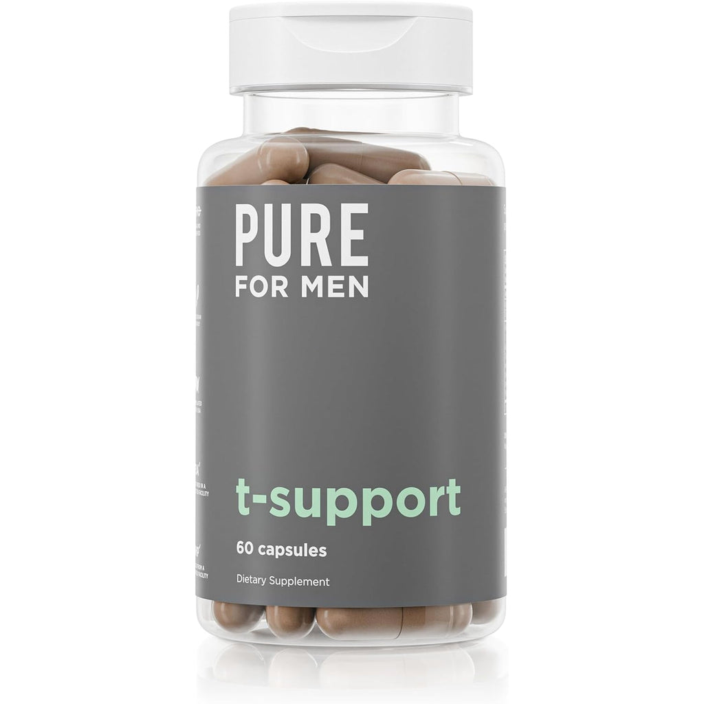 Pure for Men T-Support Supplement | Vegetarian Total Support for Men with Maca, Vitamin D, & Ashwagandha, Muscle Health | Endurance, Strength, Focus, & Energy Support | 60 Capsules