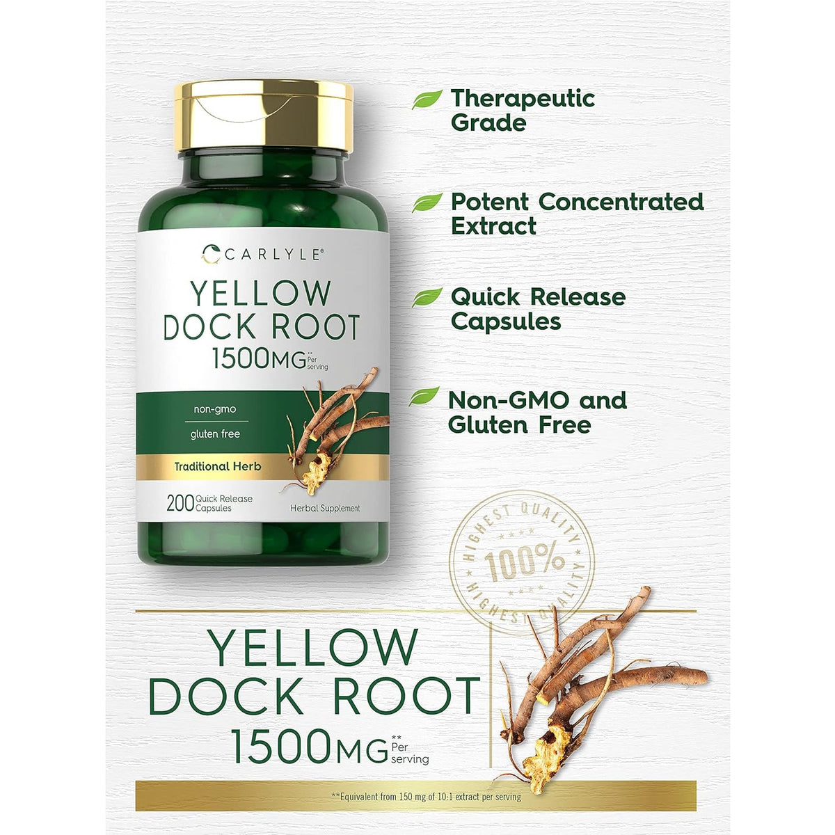 Carlyle Yellow Dock Root Capsules | 200 Count | Non-Gmo, Gluten Free | High Potency Formula | Traditional Herb
