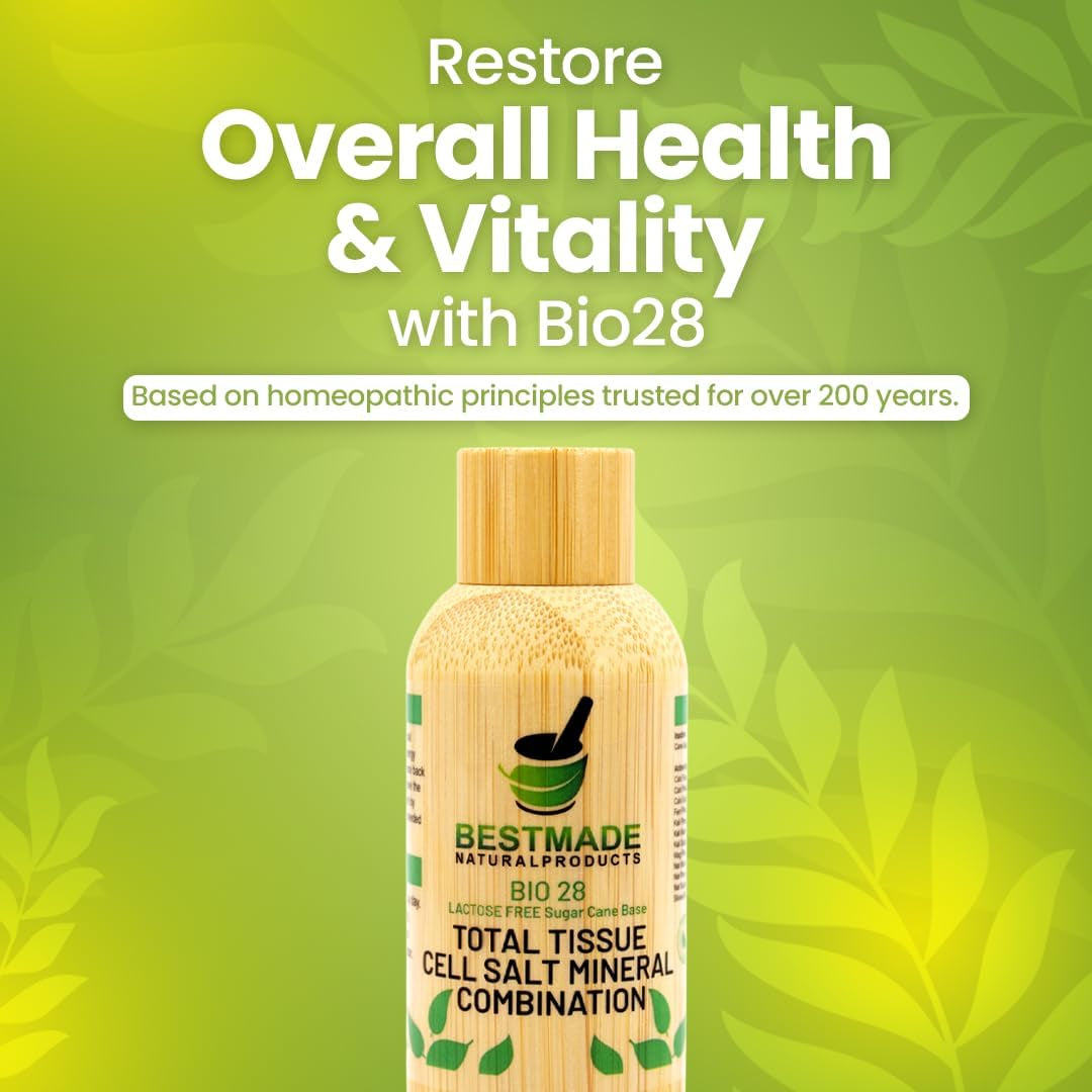Bestmade Total Tissue Cell Salt Mineral Combination, BIO28 Lactose-Free - Helps Body Absorb Nutrients, Increases Energy Levels, Improves Sleep Patterns, and Restores Vitality, Vegan, 350 Pellets