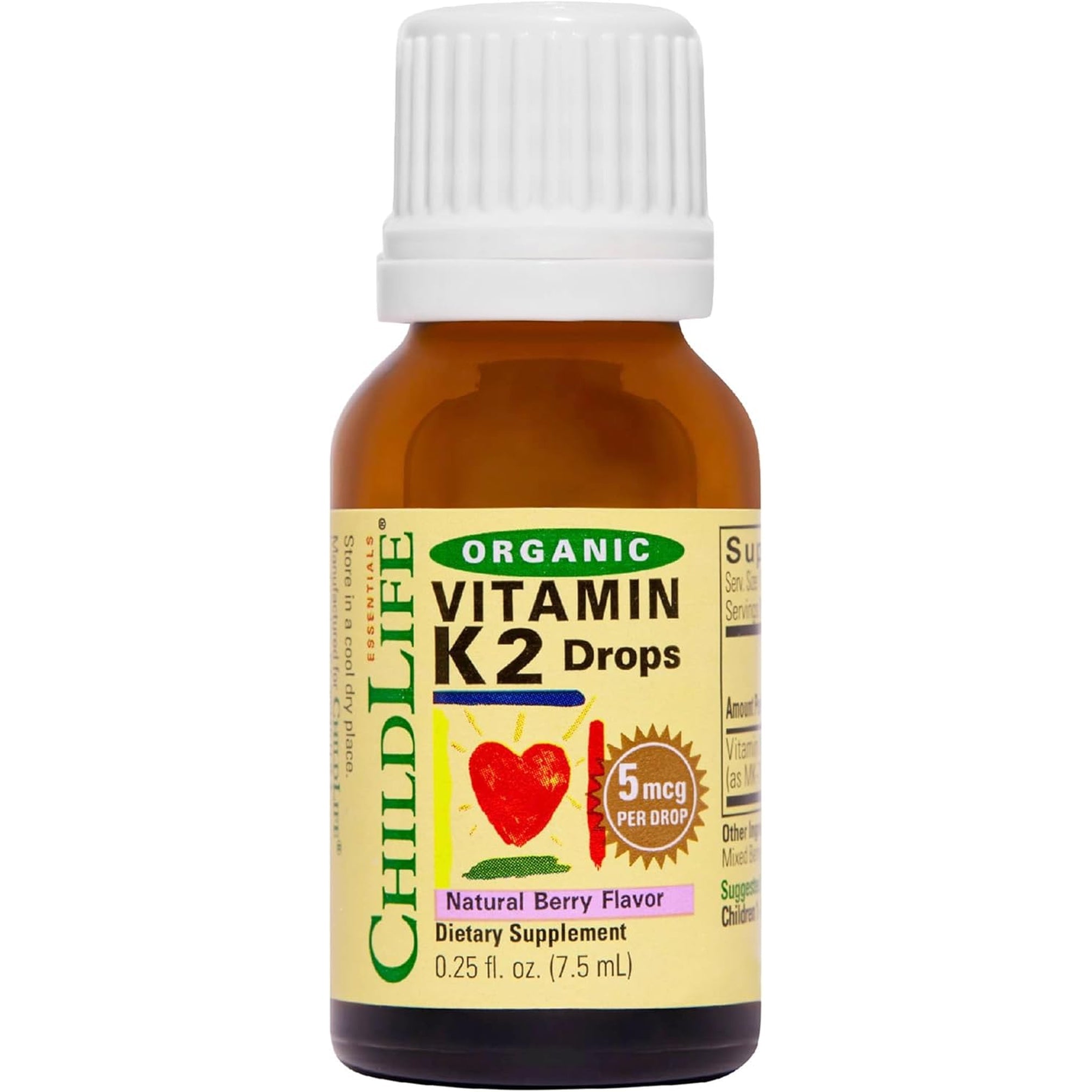 Childlife Essentials Organic Vitamin K2 Drops - Infant Toddler Baby Vitamin K, K2 Supplement for Kids, Liquid K2 as MK7, Vitamin K Drops - Natural Berry Flavor, 0.25 Fl Oz (Pack of 1)