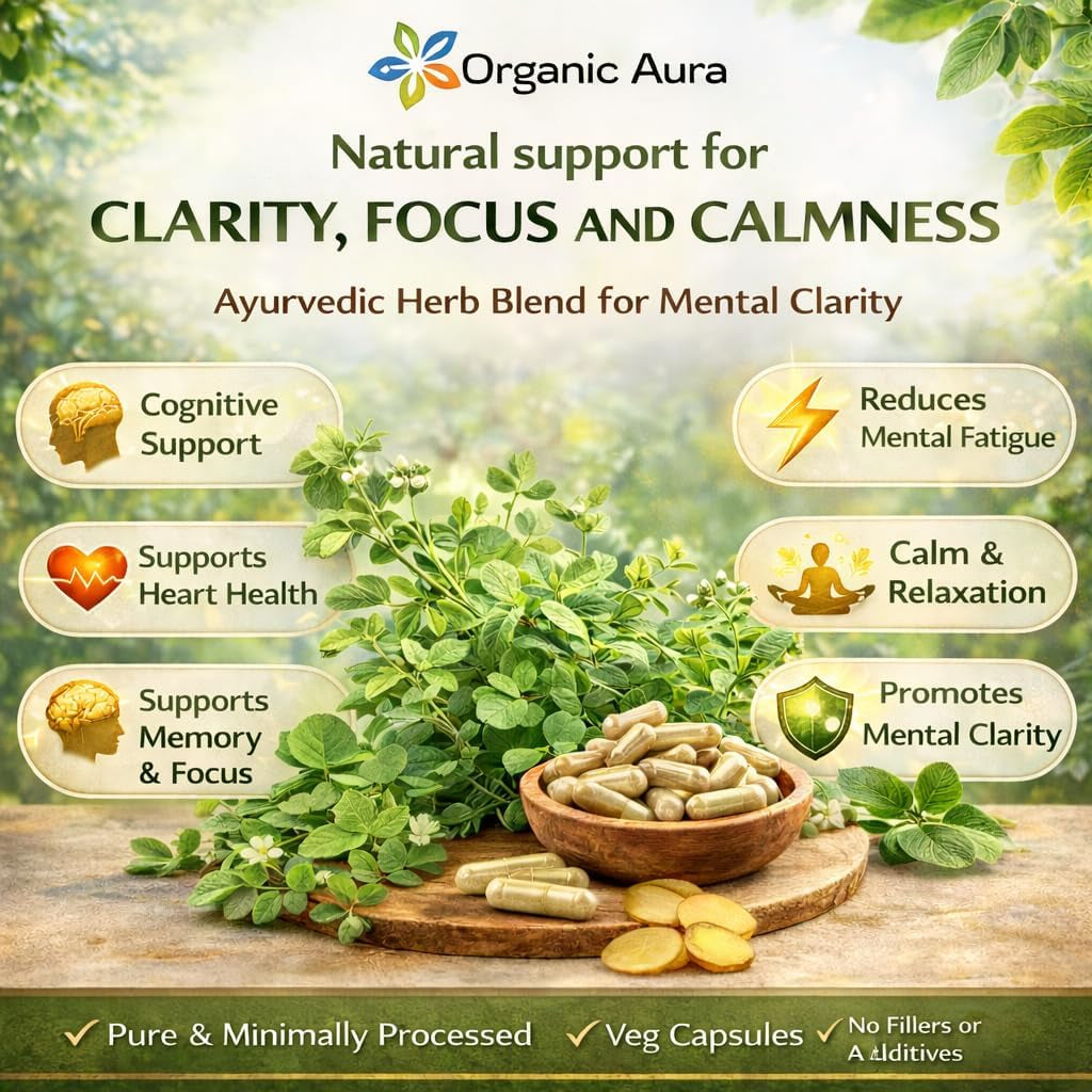 Organic Aura Brahmi Capsules -120 Count. Naturally Strengthens and Boosts Immunity and Memory. Whole Green Superfood. Non GMO - Gluten Free.
