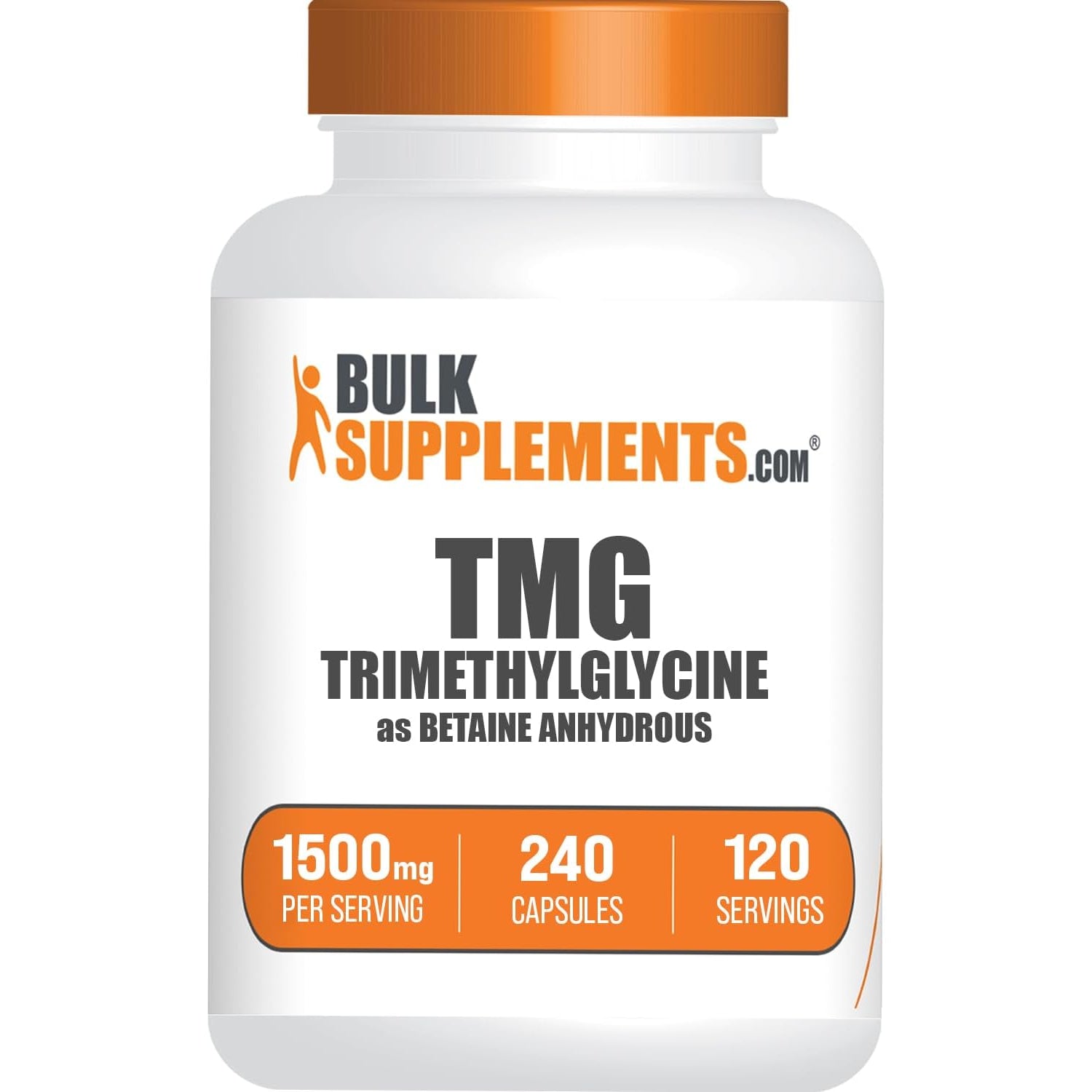 Bulksupplements.Com TMG Capsules - Trimethylglycine as Betaine Anhydrous, TMG Supplement - Gluten Free, 2 Capsules per Serving (1500Mg), 240 Count (Pack of 1)
