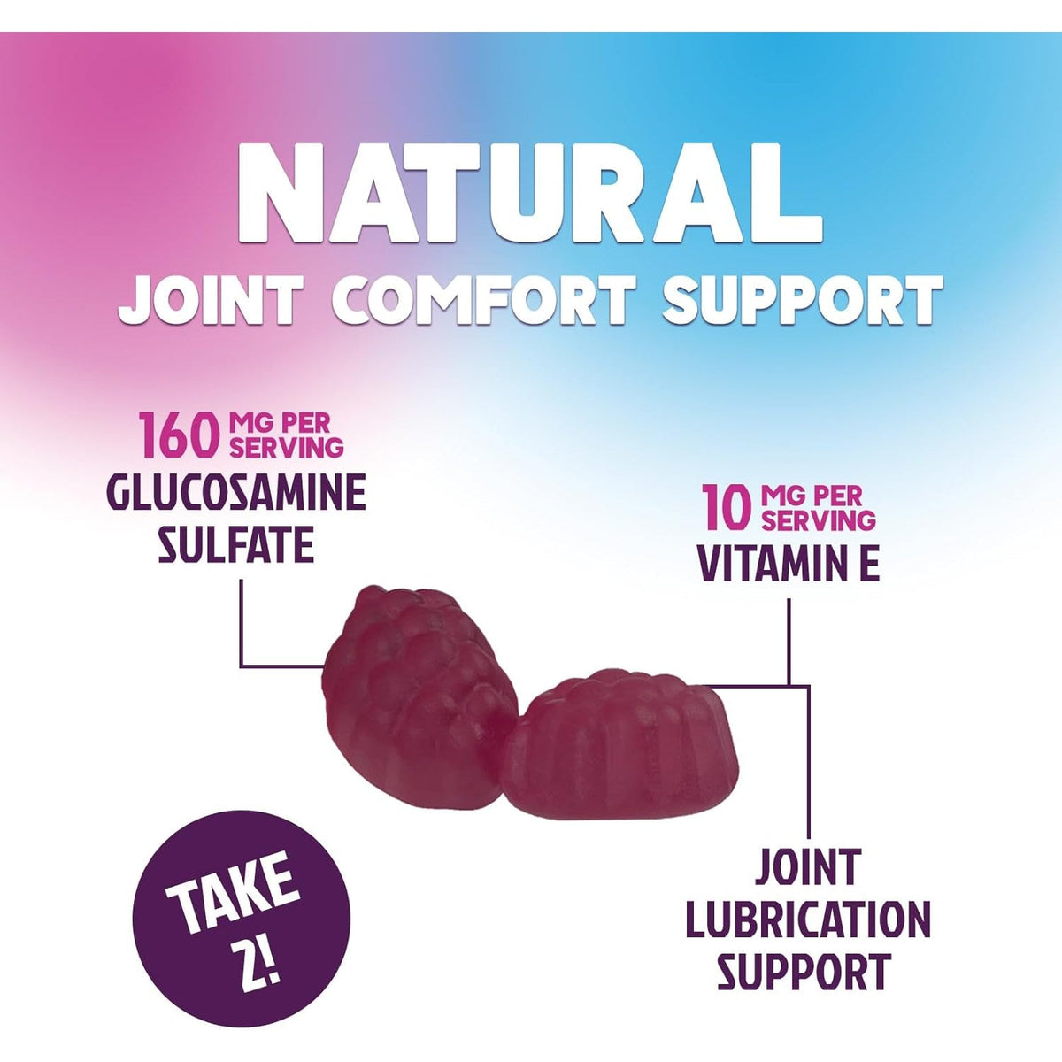 Joint Support Gummies - Glucosamine plus Vitamin E Nature'S Joint Support Supplement for Occasional Discomfort for Back, Knees & Hands - Cartilage & Joint Health & Flexibility Support - 120 Gummies