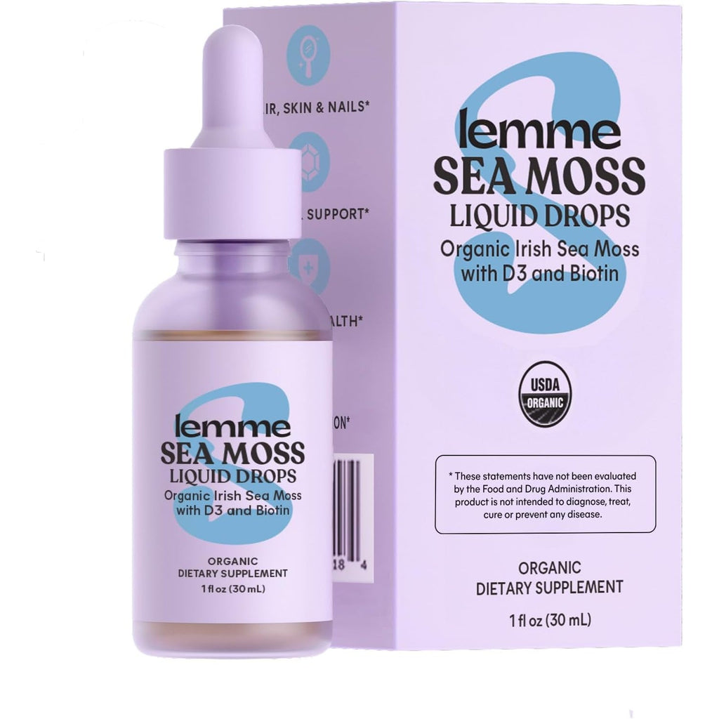 Lemme Irish Sea Moss Organic Liquid Drops with Vitamin D3 & Biotin, Thyroid, Immunity, Hair Skin & Nails & Brain Health Support, Trace Minerals, Sugar Free, 1 Oz, 30-Day Supply