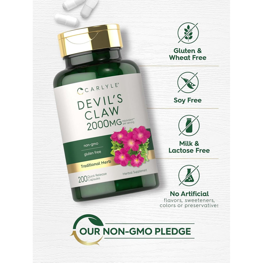 Carlyle Devils Claw Herbal Supplement | 200 Capsules | Non-Gmo & Gluten Free Formula
